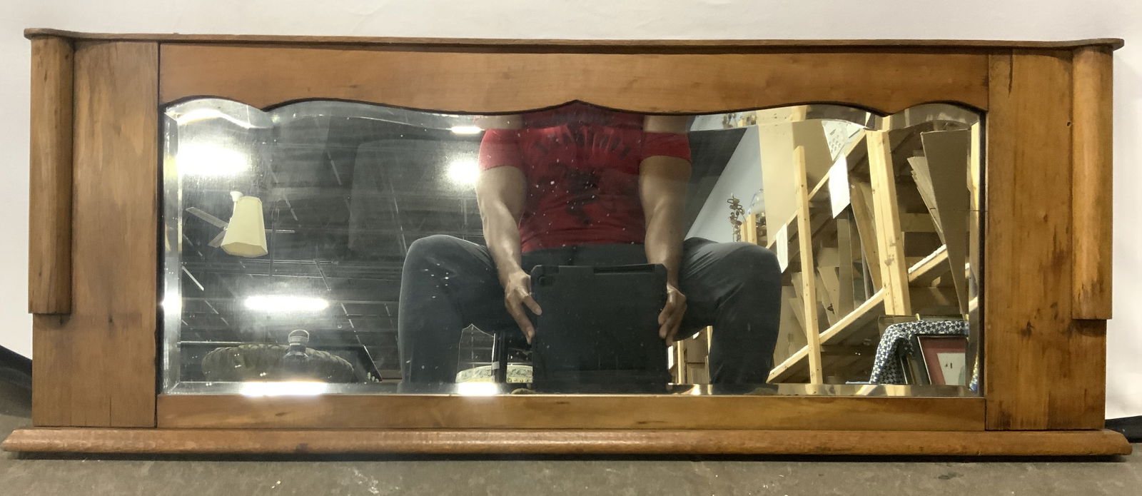 Vintage Carved Wooden Beveled Wall Mirror 41.5in (1 of 6)