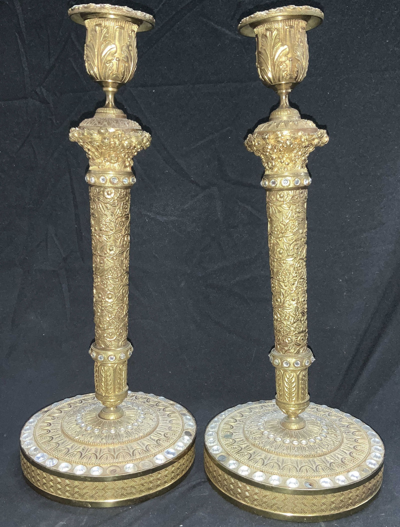 Pair Embossed Brass Neoclassical Candlesticks (1 of 11)