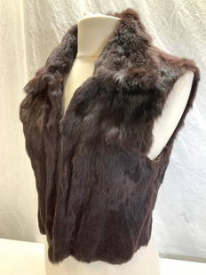 Theory Rabbit Fur Vest: THEORY Chocolate brown rabbit fur vest, label reads size large, interior lining. 17.5 in.,long, waist 34-35 in. Small area with fur wear along hem. Luxury wear, Rabbit Fur Vest, Ladies Luxury Clothing