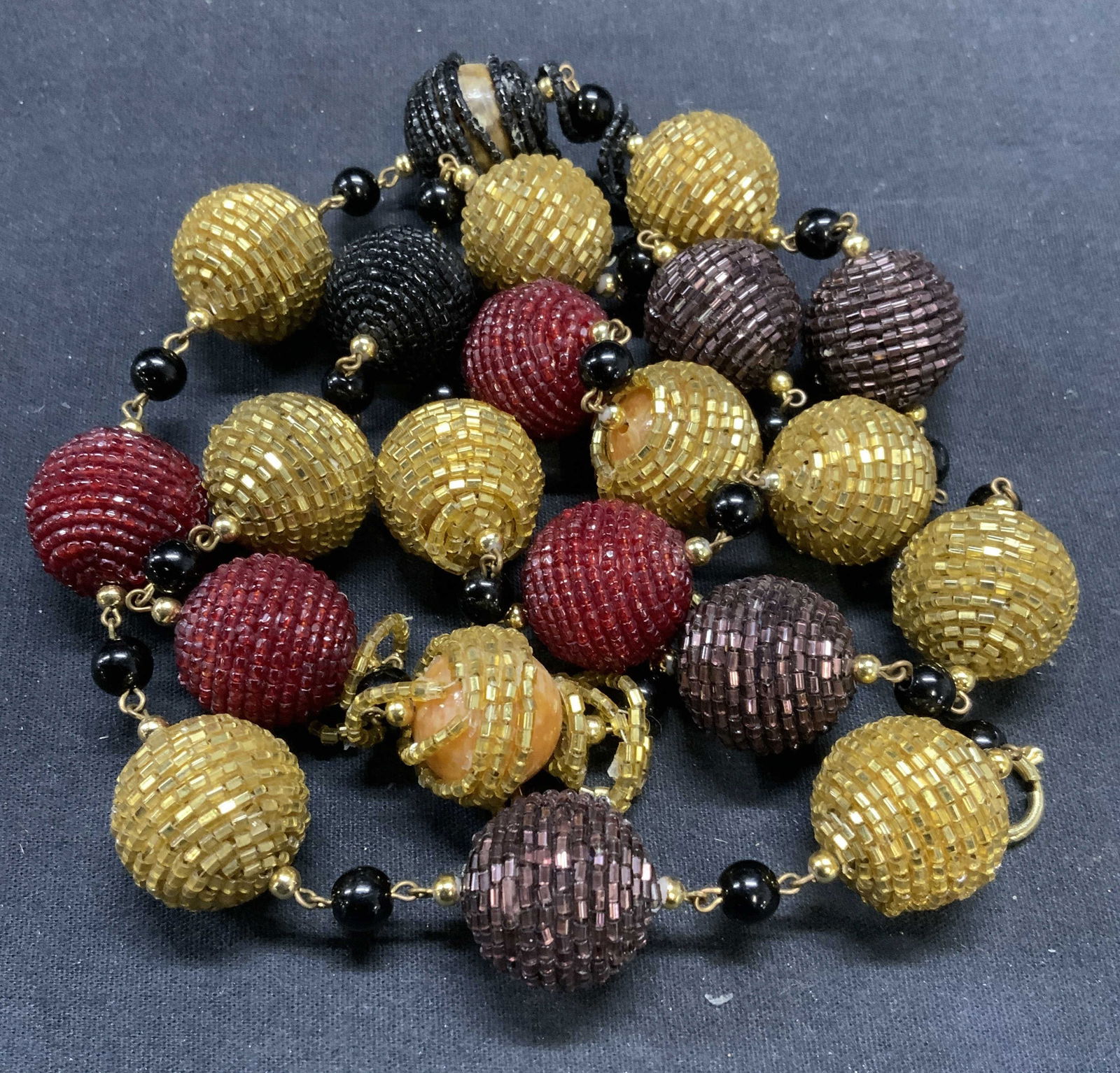 Gold, Red, Purple Tn Beaded Statement Necklace (1 of 7)