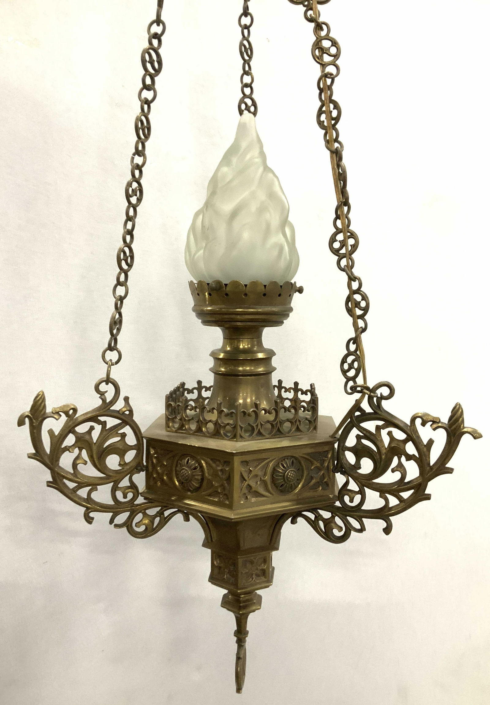 Antique Heavy Brass Gothic Church Pendant Light (1 of 15)