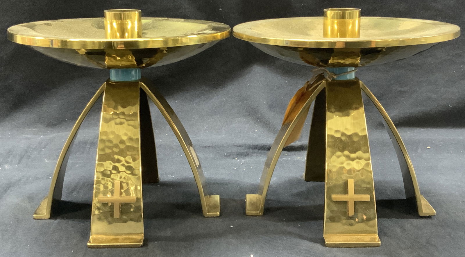 Pr Swiss Hammered Brass Cross Candlesticks (1 of 8)