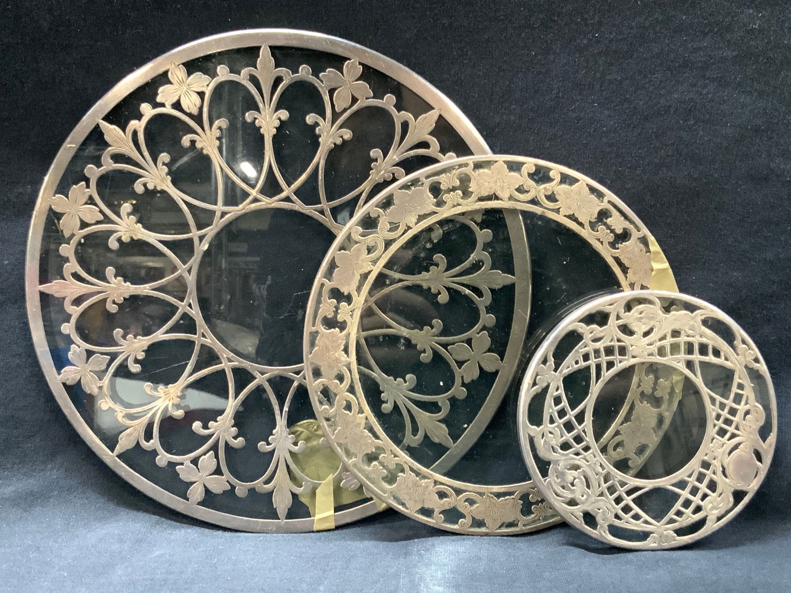 3 Vintage Sterling Overlaid Glass Trivets (1 of 11)