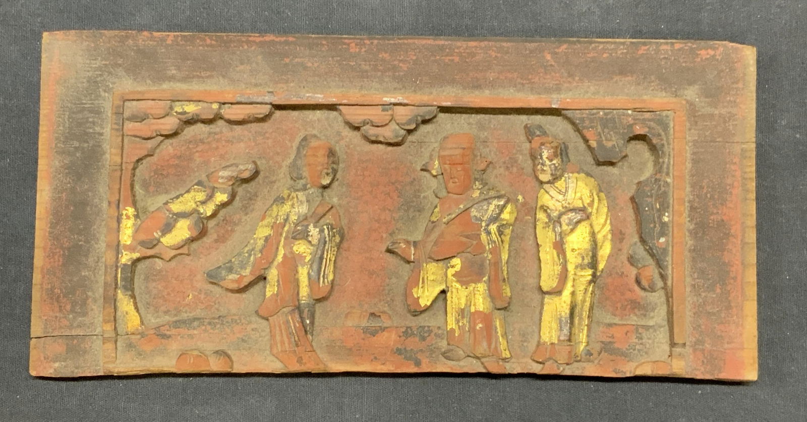 Asian Gilt Carved Wood Figural Plaque (1 of 8)