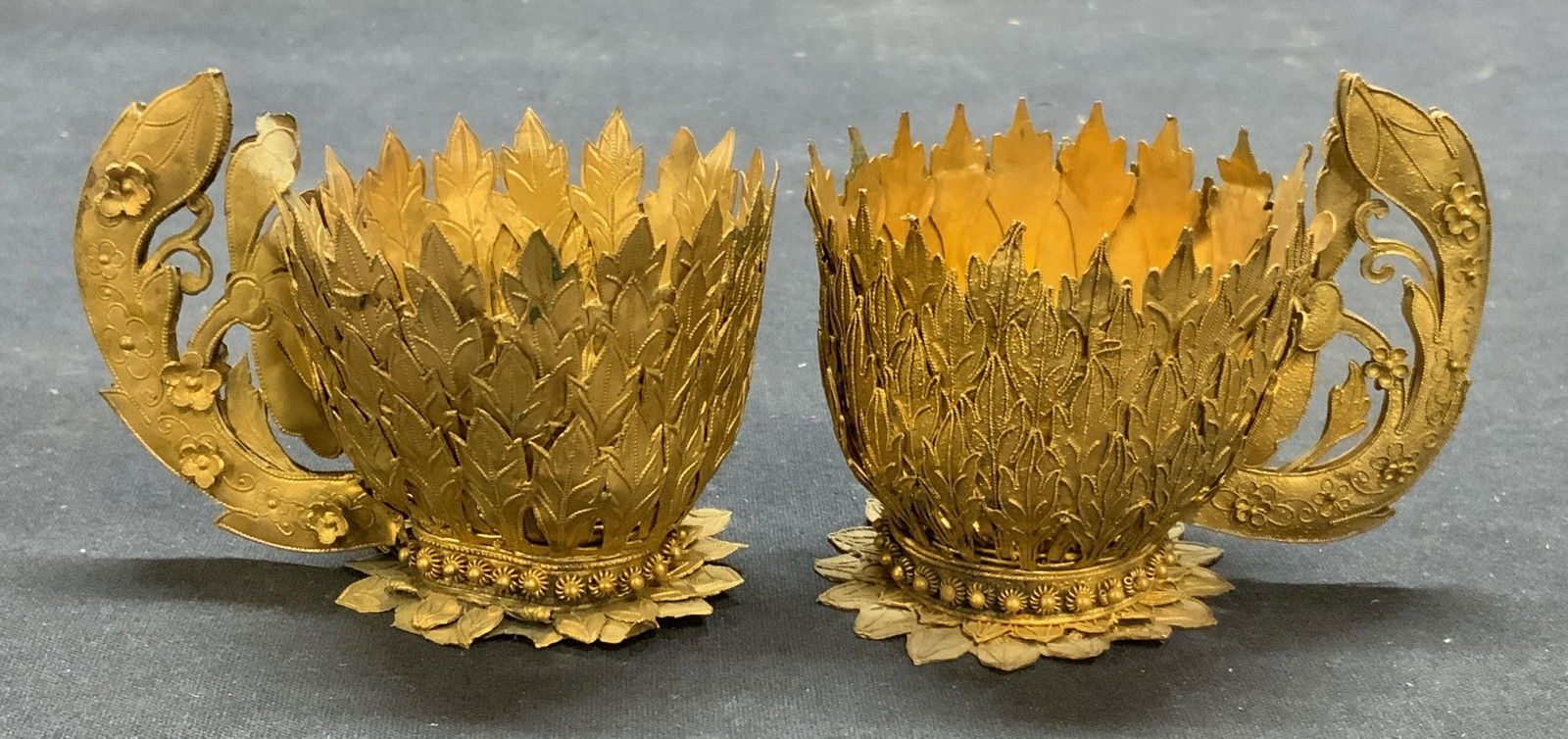 Pair Vintage Gilt Metal Cup Holder Frames (1 of 6)