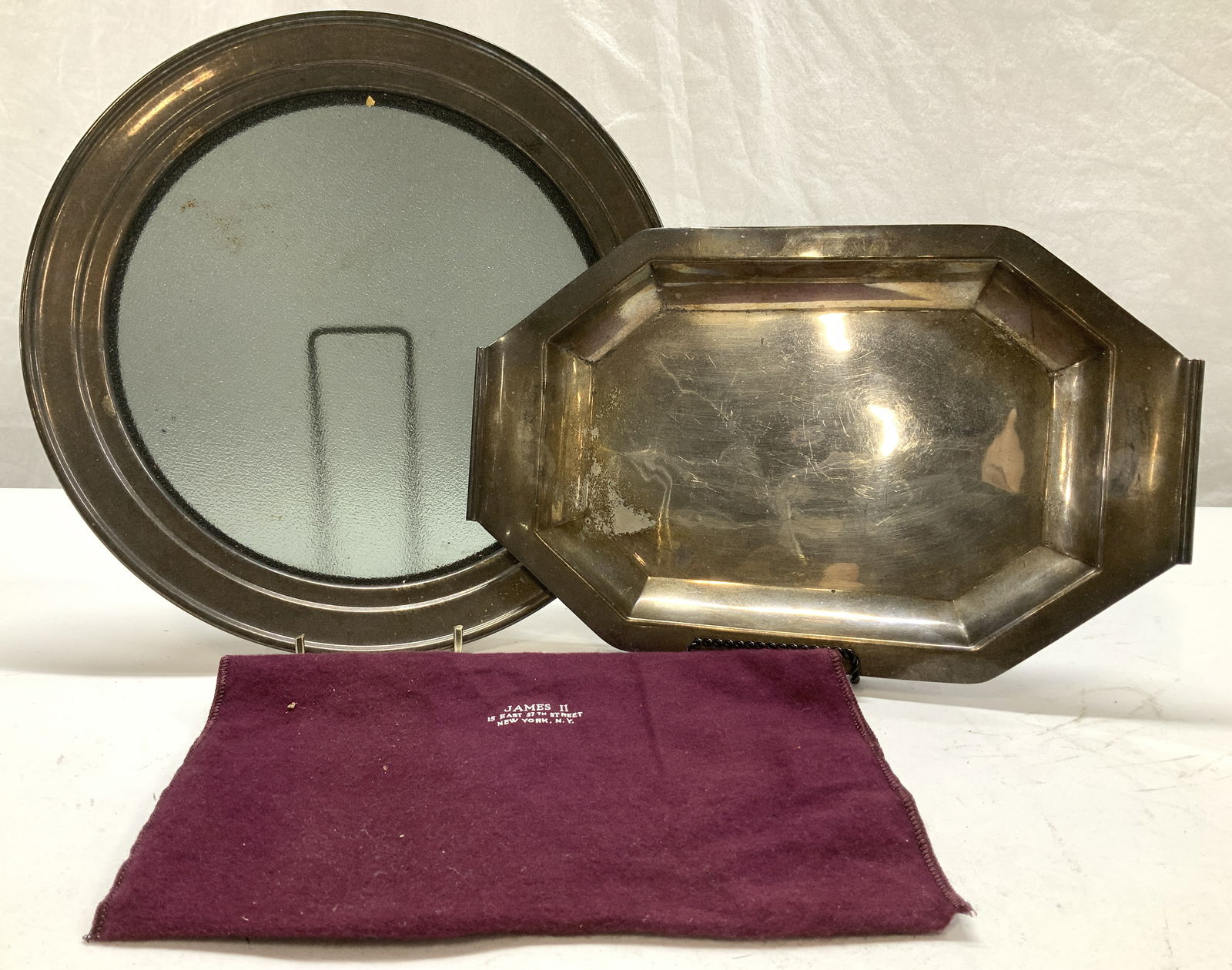 Lot 3 Silver Plate Vintage Trays w DusterBag (1 of 5)