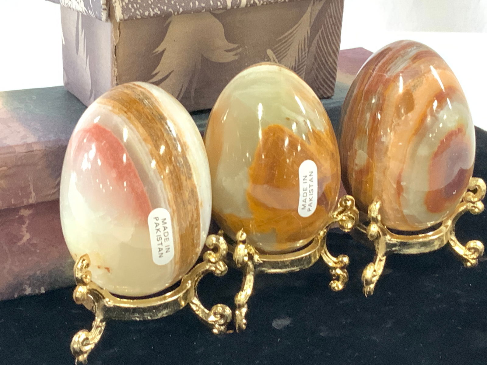 Set 3 Natural Stone Eggs on Stand, Pakistan, NIB (1 of 6)