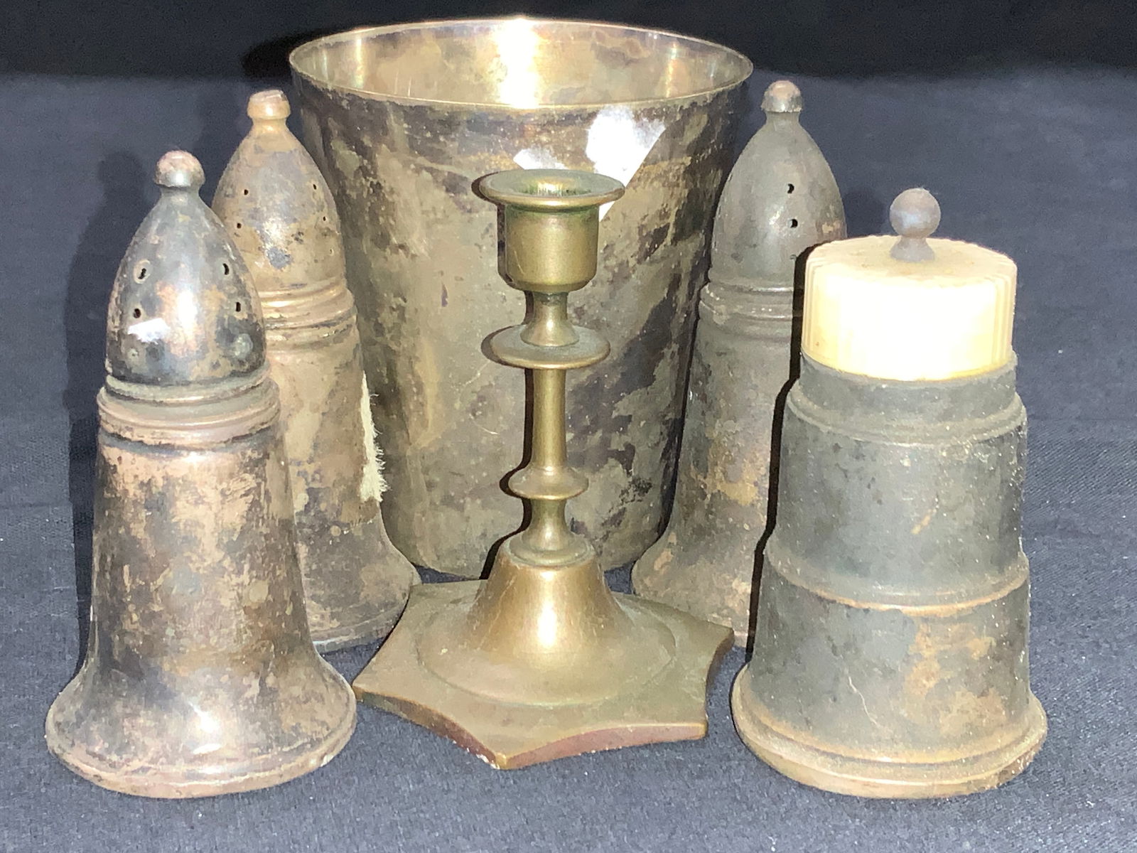 6 Sterling Salt Shakers, SP & Brass Accessories (1 of 9)