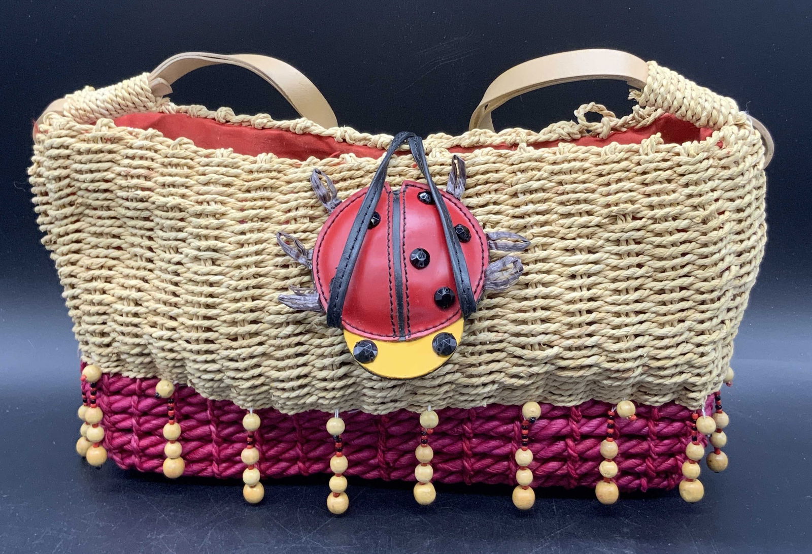 MICHAEL SIMON NY Vintage Beaded Ladybug Woven Bag (1 of 13)