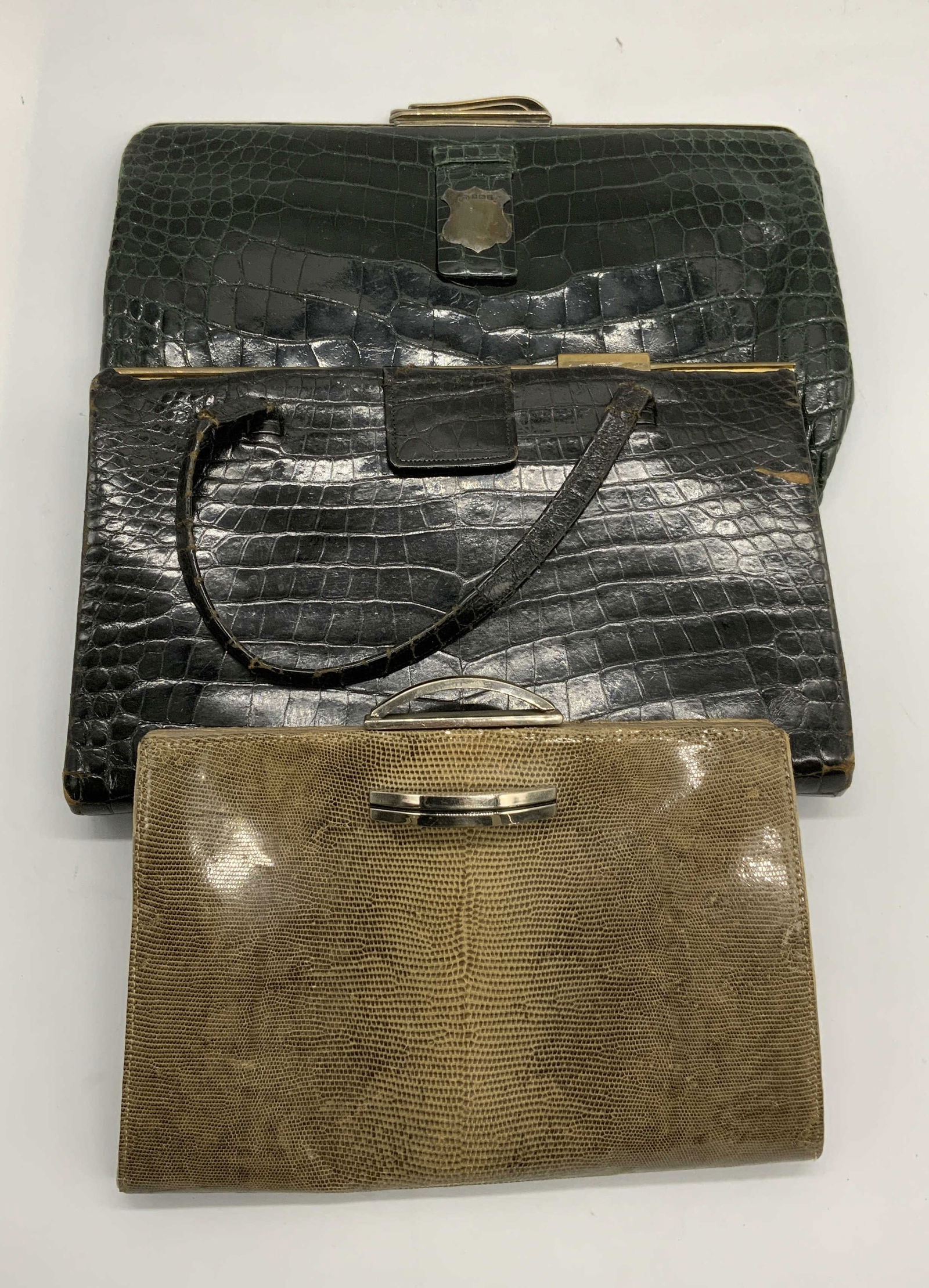 Lot 3 Vintage Leather Handbags, Sterling Silver (1 of 11)