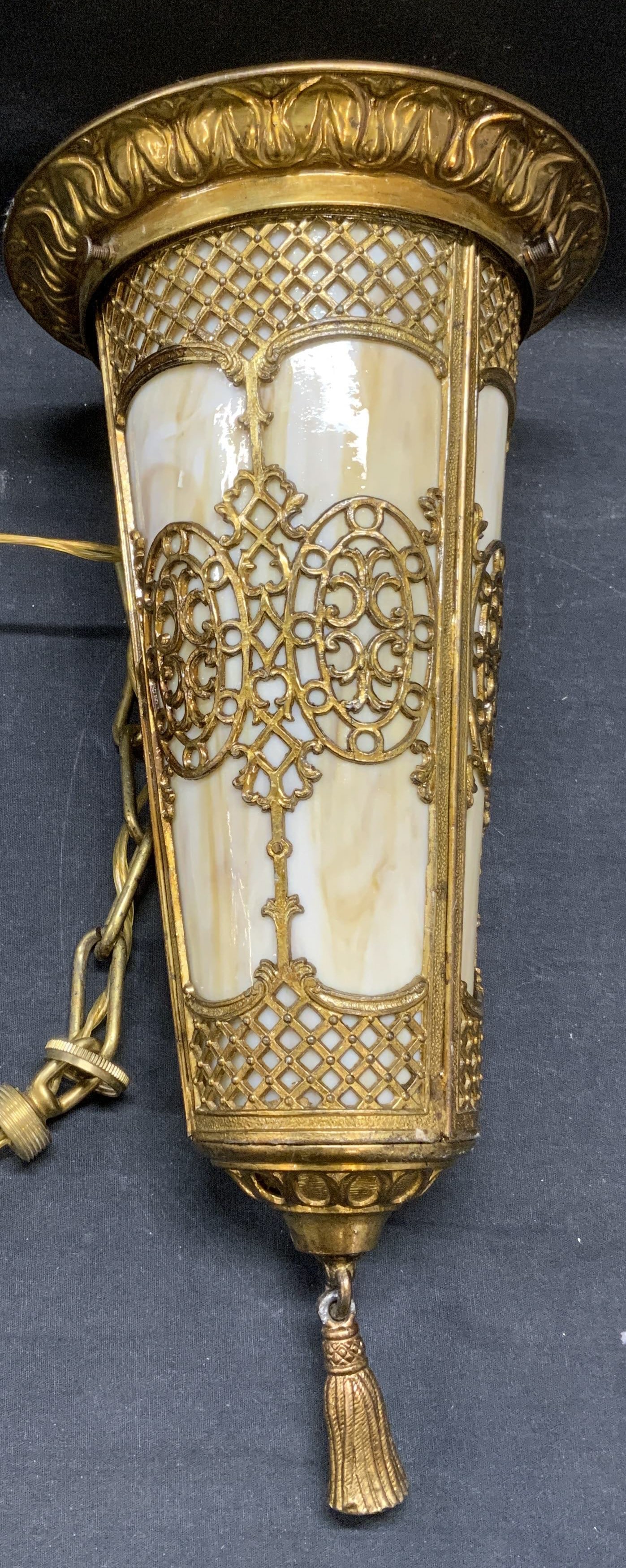 Vintage Gilt Scroll Slag Glass Pendant Light 17in (1 of 9)