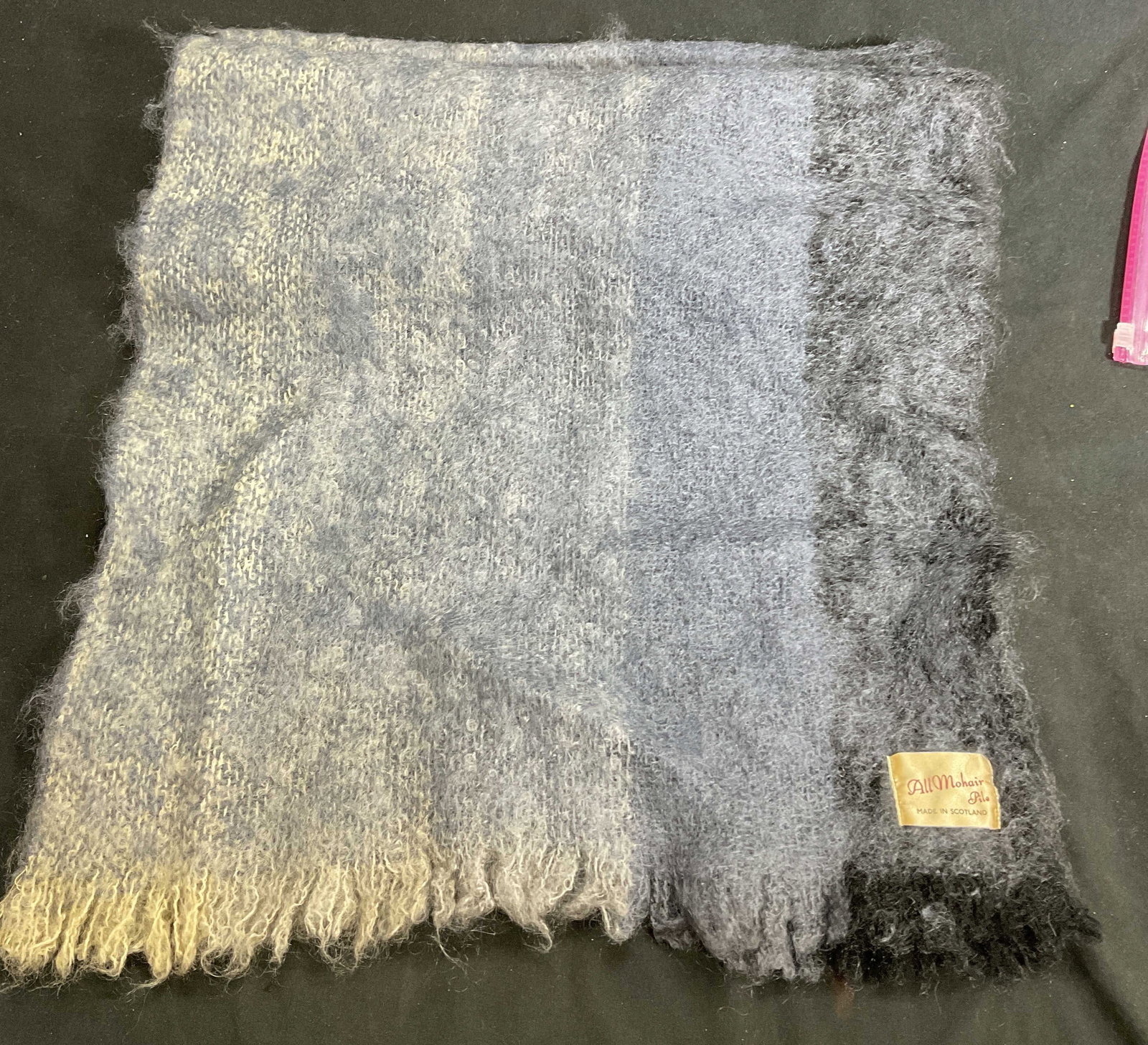 ALL MOHAIR PILE Hand Knitted Shawl SCOTLAND: ALL MOHAIR PILE Hand Knitted tasseled Shawl. Made in Scotland. Measures approx. 65Lx 17W in. Ladies wear, ladies mohair shawl winter fashion, luxury accessories, luxury estate wear, luxury shawl , lux