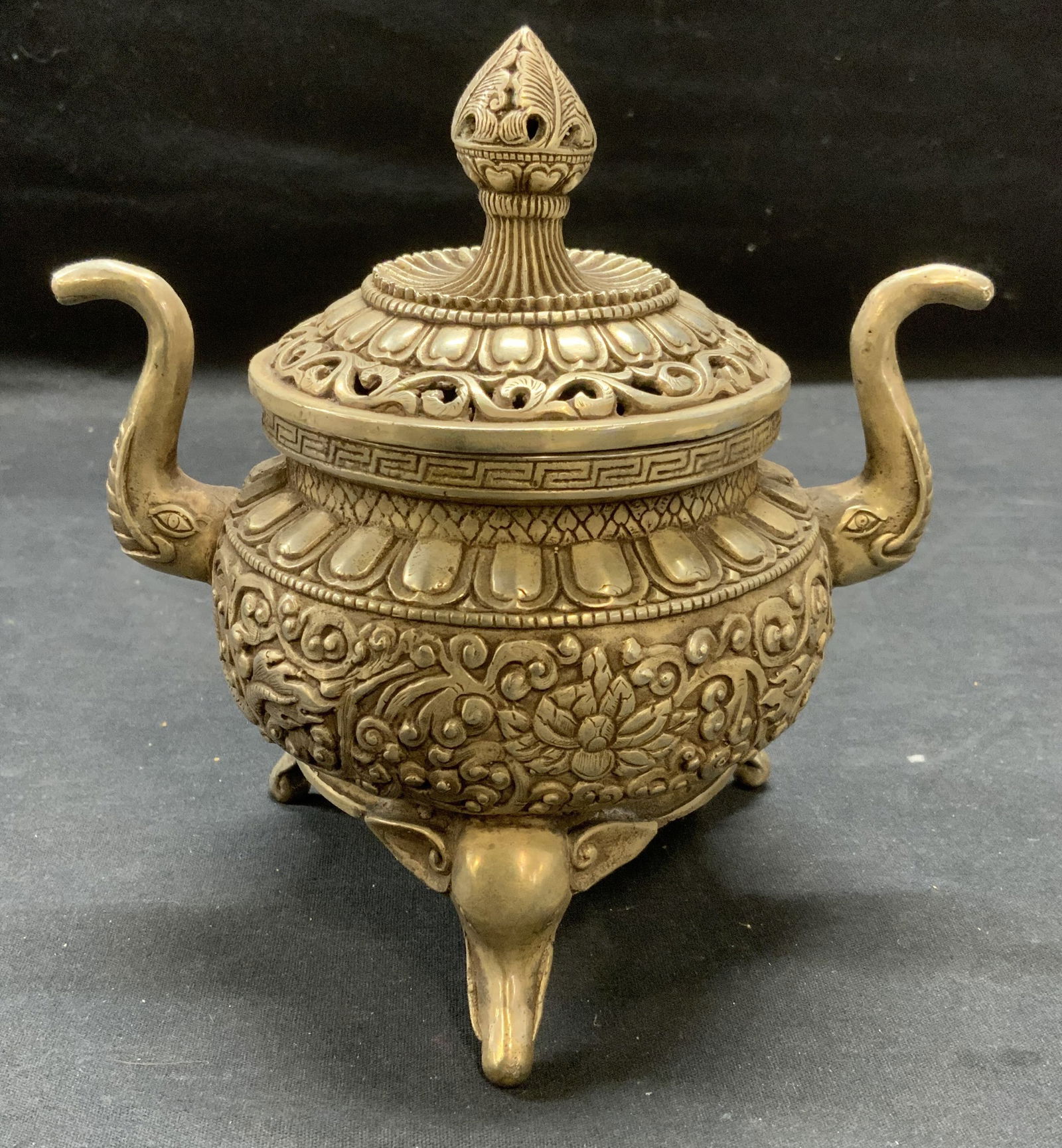 Vtg Stamped Chinese Silvered Bronze Incense Burner (1 of 6)