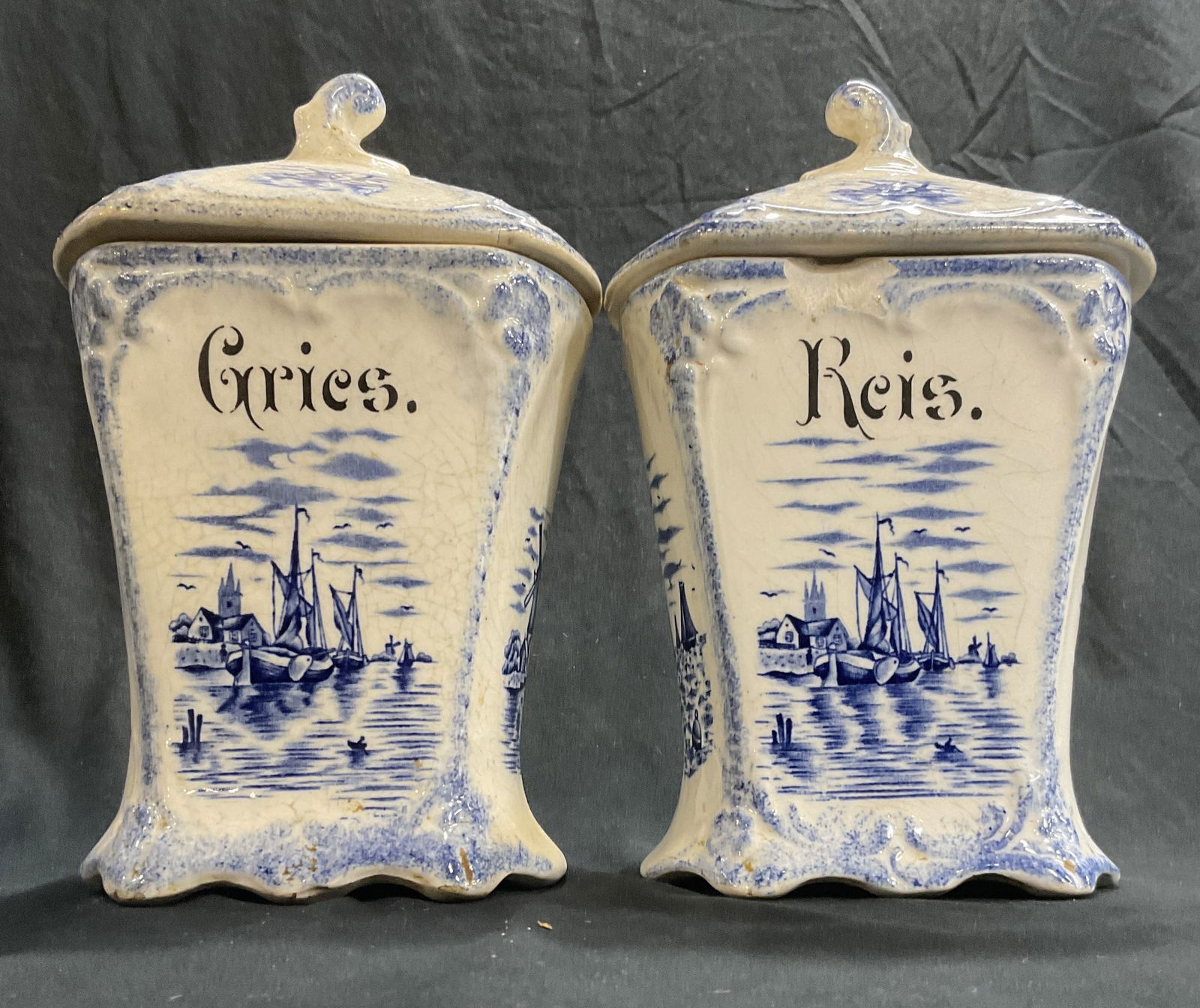 Lot 2 Vintage Porcelain Hand Painted Storage Jars (1 of 10)