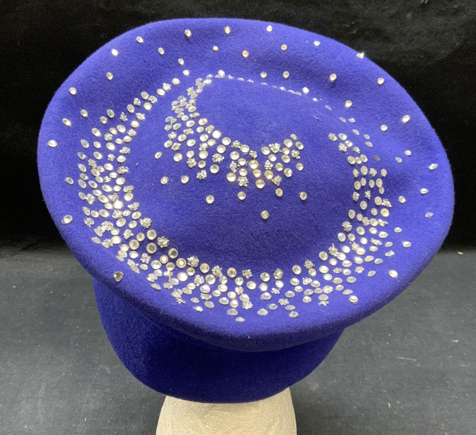 Vtg Eric JAVITS Blue Wool Rhinestone Hat USA (1 of 7)