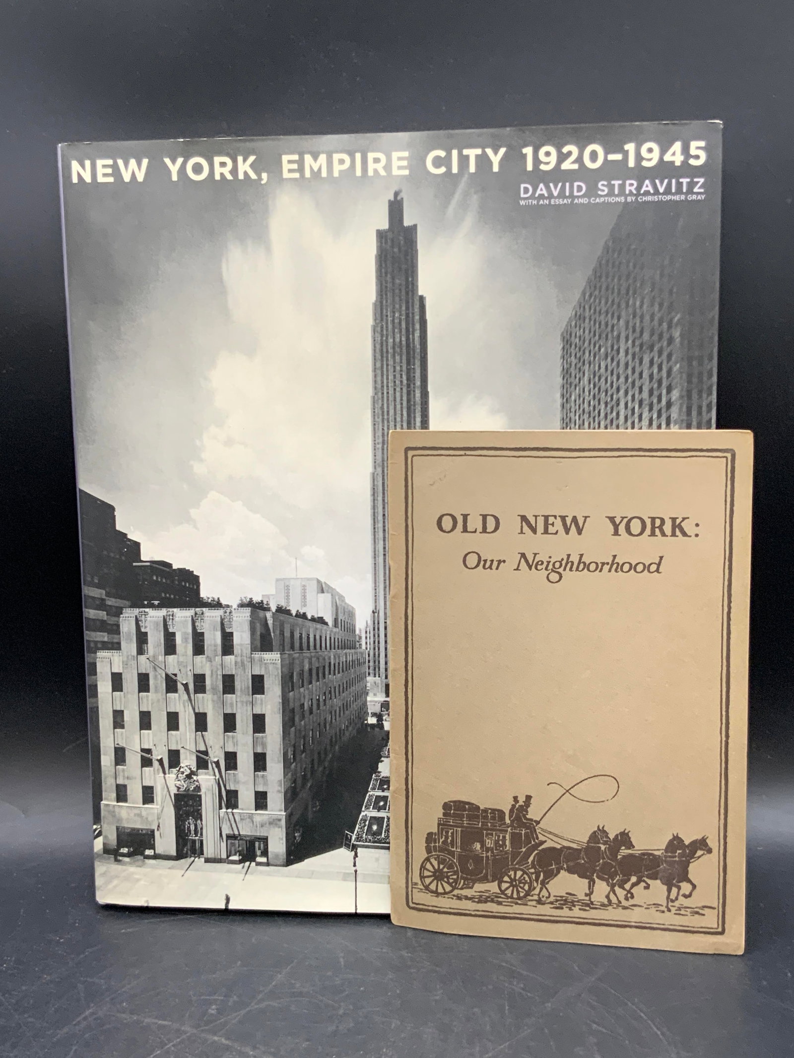 Lot2 New York City Books, Stravitz & Kneerim, 2004: NEW YORK, EMPIRE CITY 1920-1945 by David Stravitz hardcover book. Published by HARRY N. ABRAMS INC. PUBLISHERS. Publication date 2004. No copyright date to interior. Measures approx. 12L x 9.75W in. P