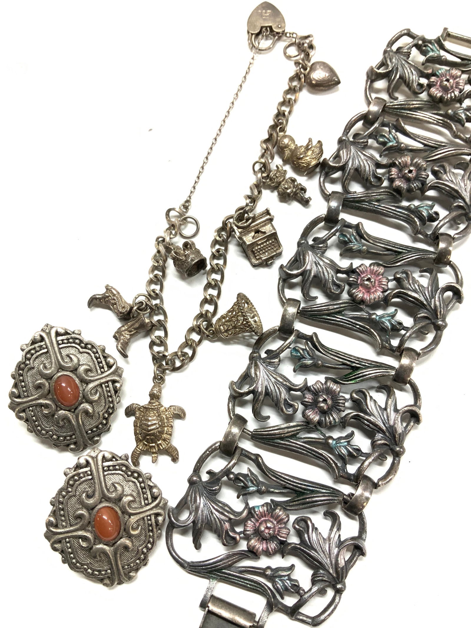 4  Sterling Silv Charm Bracelet, Clip Earrings (1 of 11)