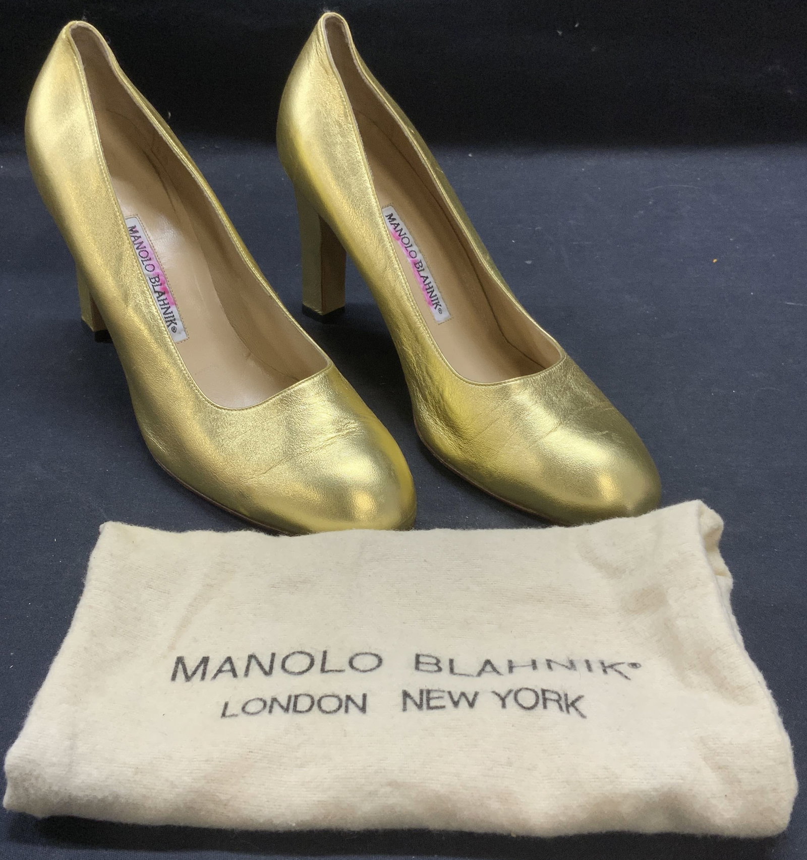 MANOLO BLAHNIK Gold Leather High Heels, Italy (1 of 7)