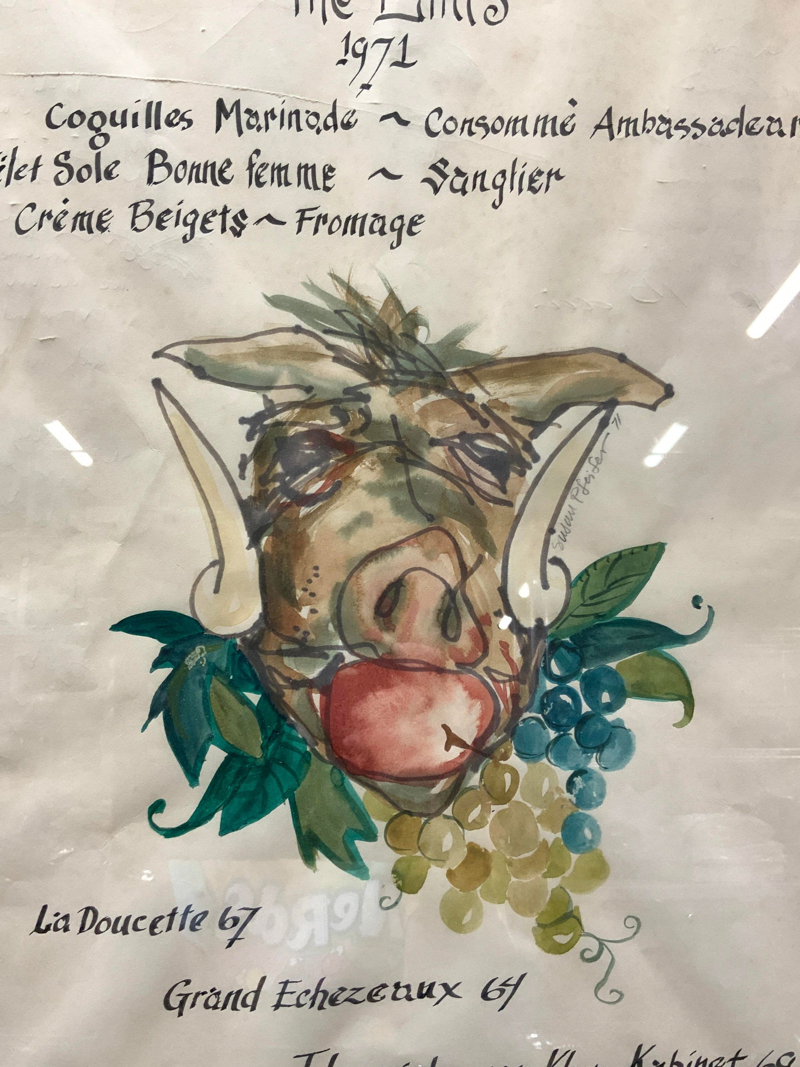 Susan Pfeifer Signed Pigs Head Watercolor 1971 (1 of 9)