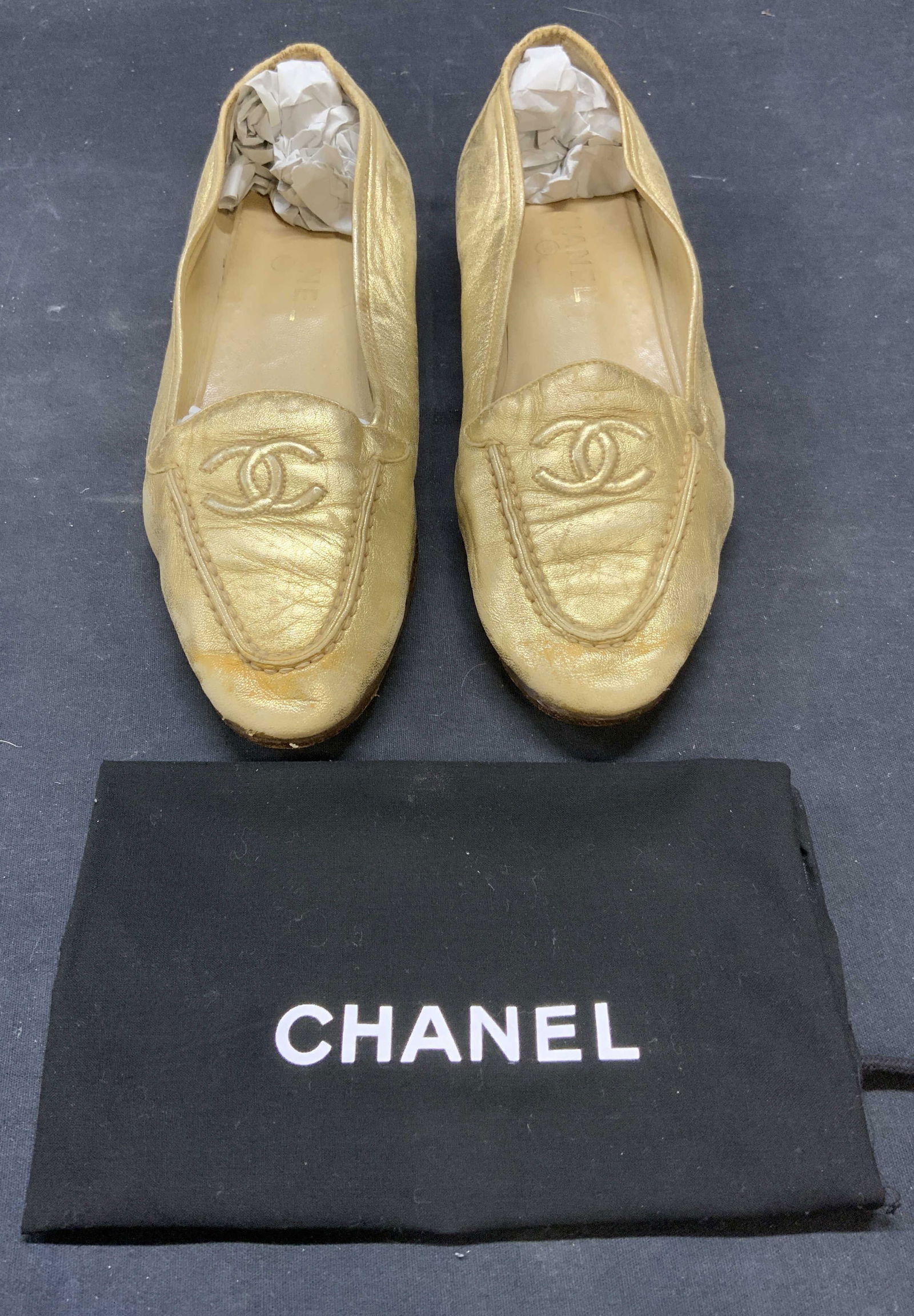 Chanel Gold Leather Loafer Flats, Italy (1 of 10)
