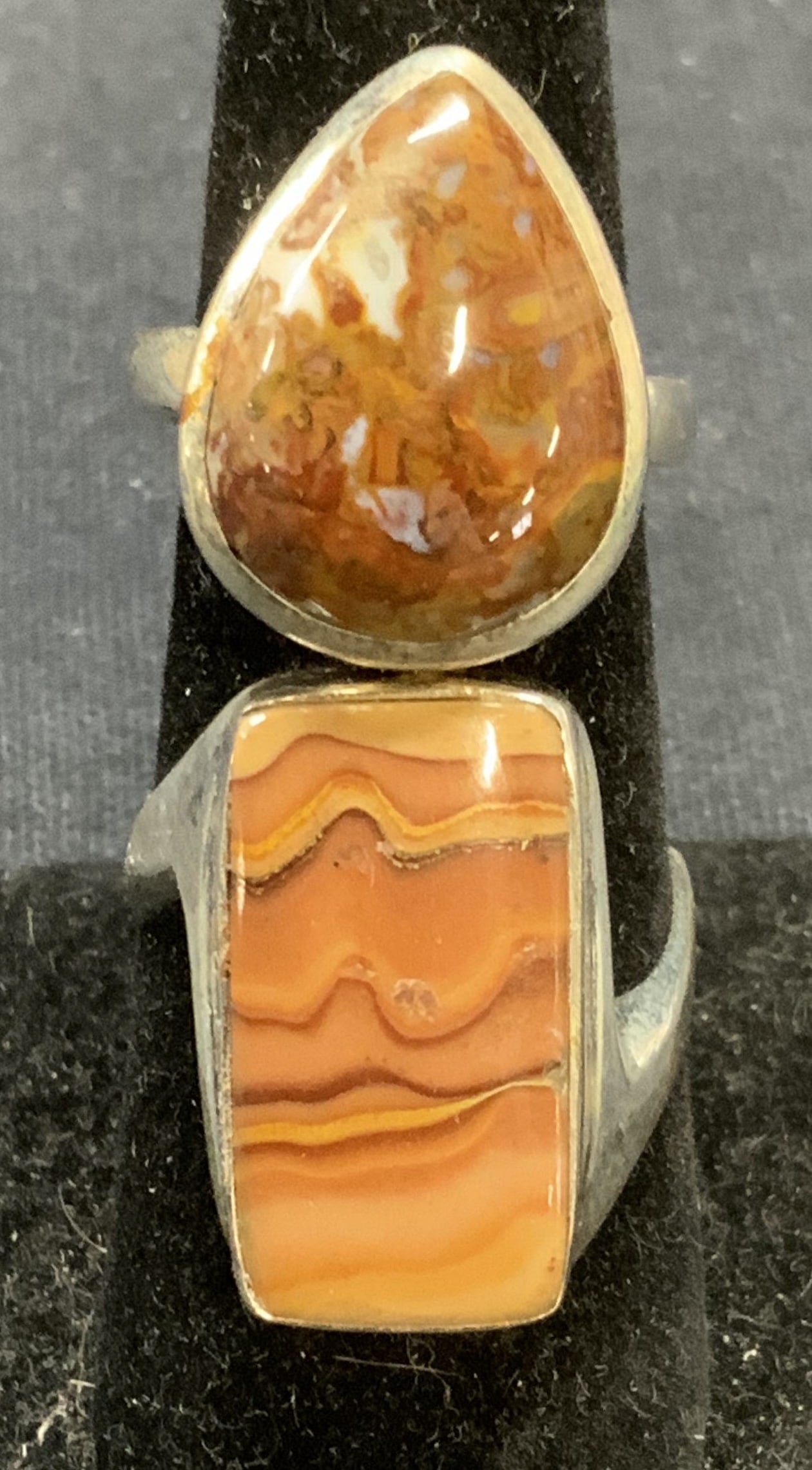 Lot 2 Sterling Silver & Agate Gemstone Rings (1 of 9)
