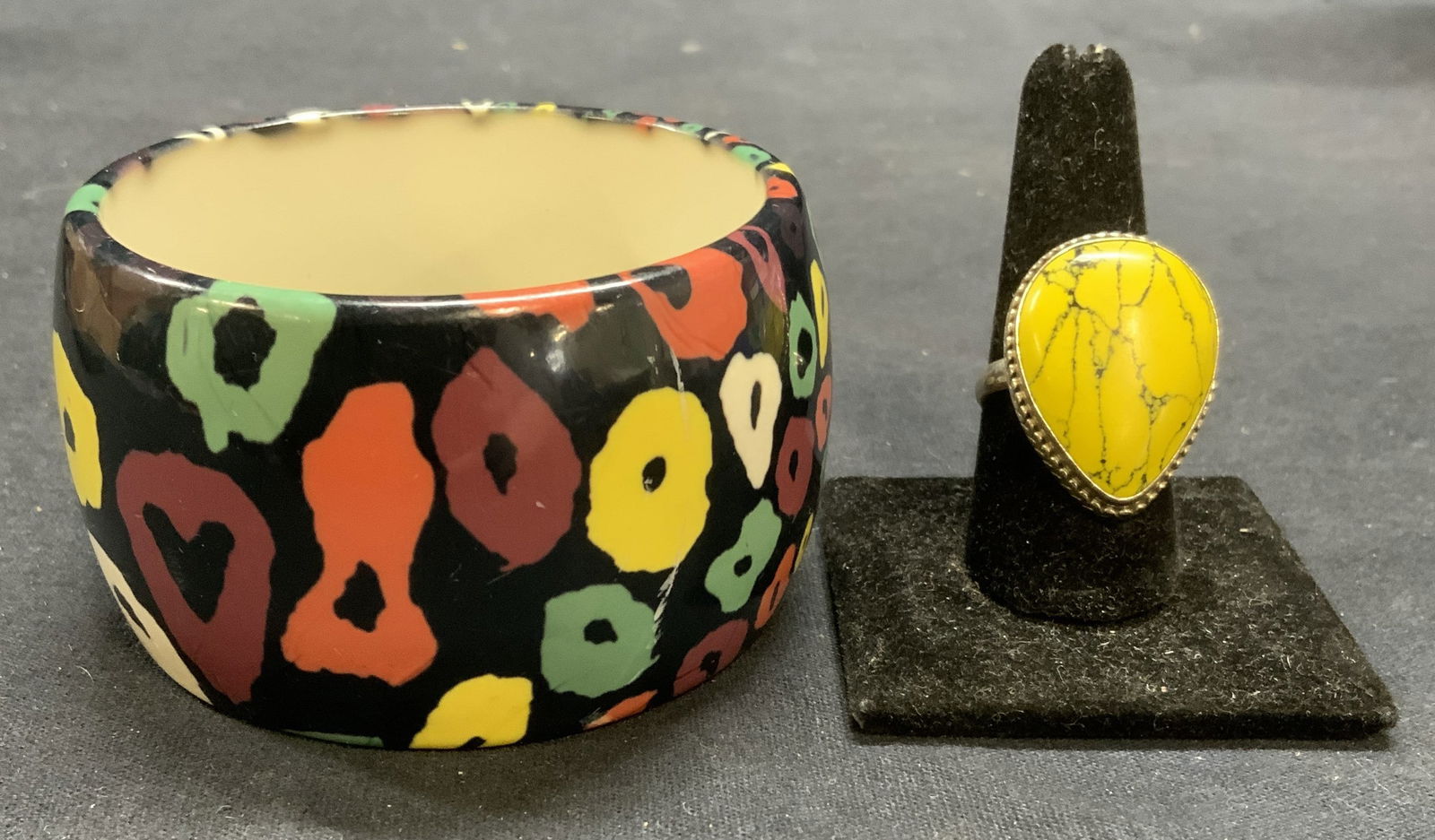 Lot 2 Sterling Silver Yellow Cabochon Ring, More (1 of 10)