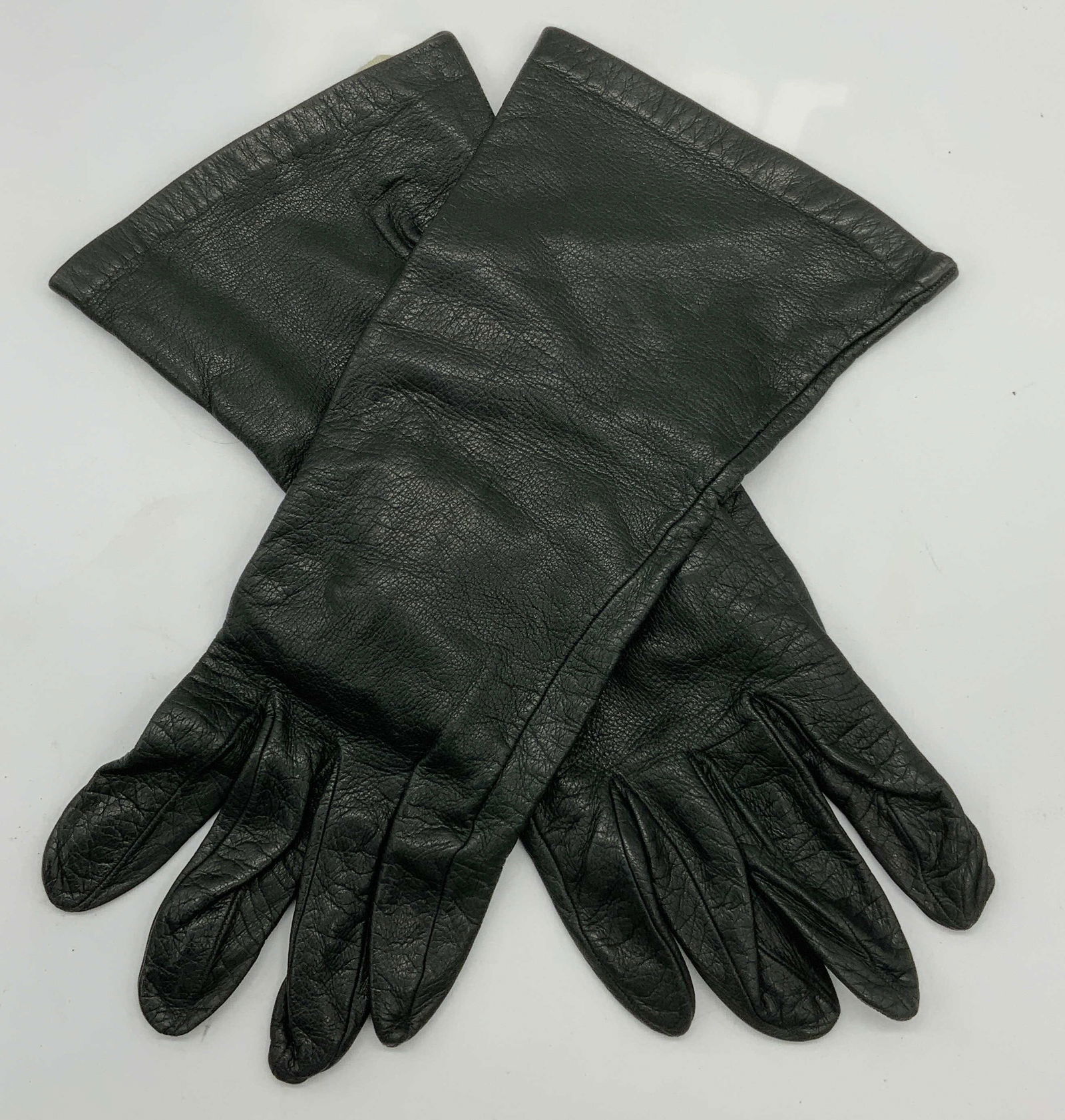 Vintage Black Leather & Silk Gloves (1 of 6)