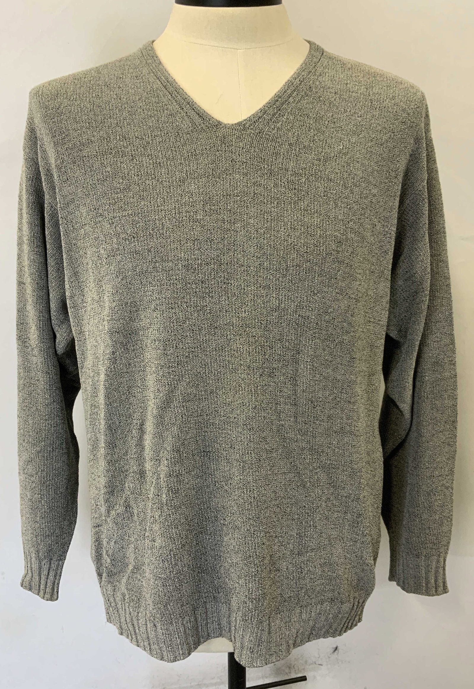 Gabriella Frattini Gray Cotton Sweater, Italy: Gabriella Frattini gray cotton and rayon blend v neck sweater. Size XL. Made in Italy. Gently worn, minor blemishes observed. Gabriella Frattini, Gabriella Frattini sweater, mens designer sweater, men