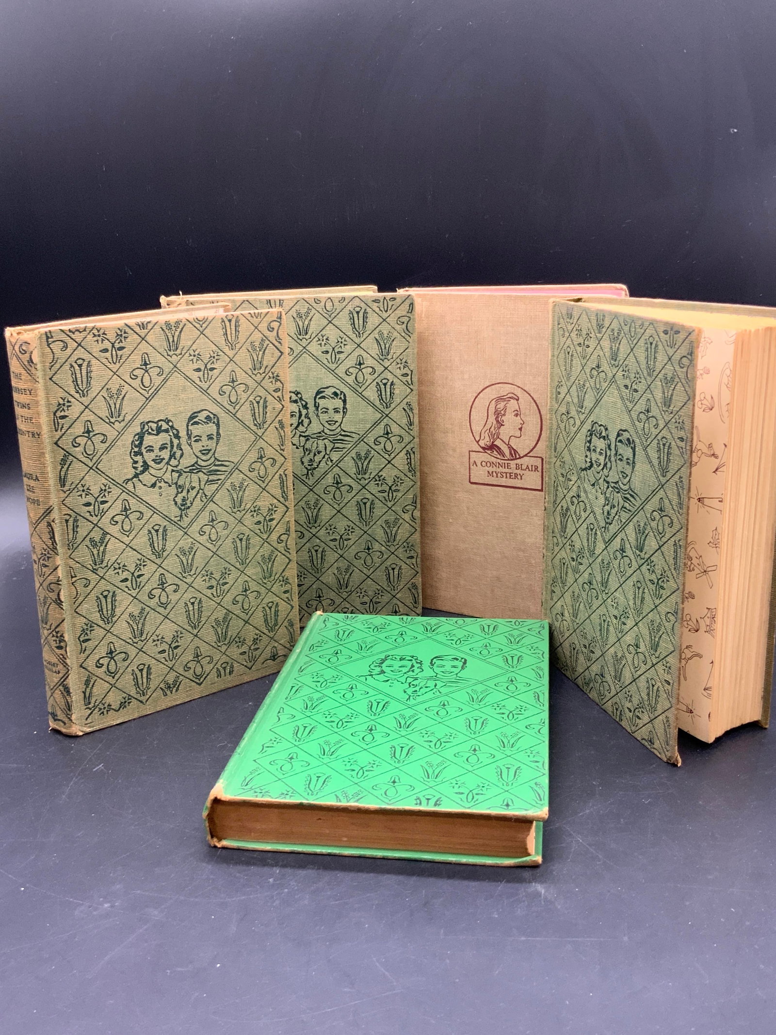 5 Vintage Illustr Mystery Books, BOBBSEY 1948 More: Four vintage THE BOBBSEY TWINS mystery books and one vintage CONNIE BLAIR mystery book. Connie Blair muster book titled The Riddle in Red, By BETSY ALLEN, Grosset & Dunlap, copyright 1948. The Bobbsey