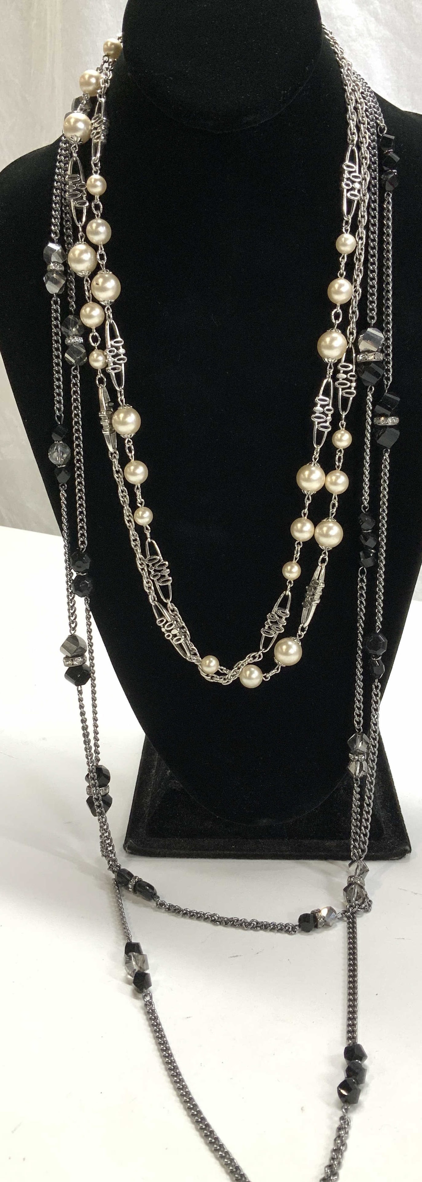 Pair Long Necklaces, Pearlescent, AB Bead Chains (1 of 7)