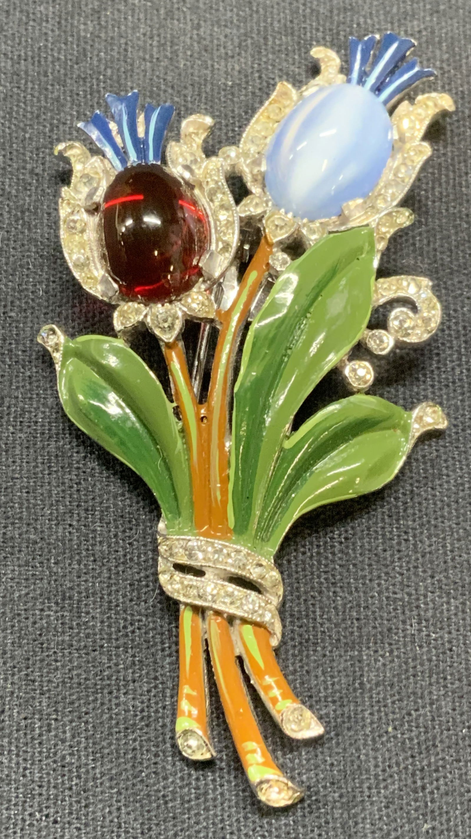 Vintage Trifari Enameled Crystal Flower Fur Clip (1 of 6)