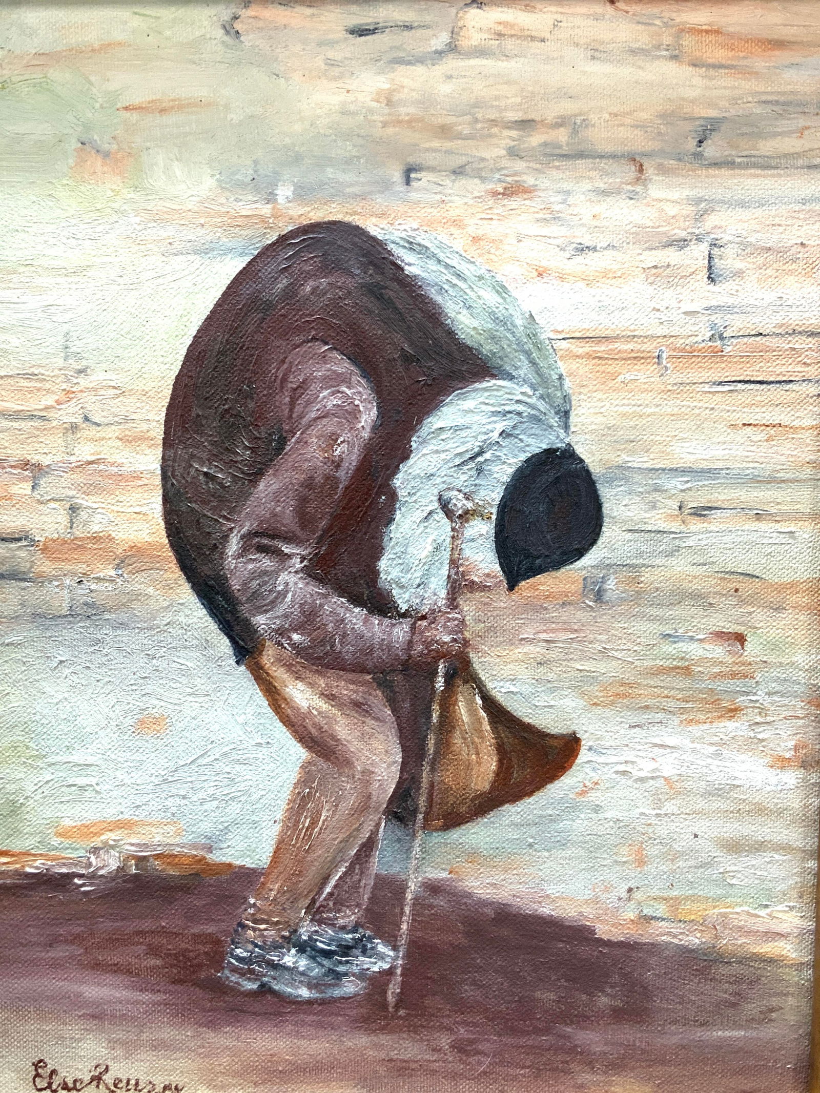 Signed Elderly Indonesian Man Acrylic Painting (1 of 8)