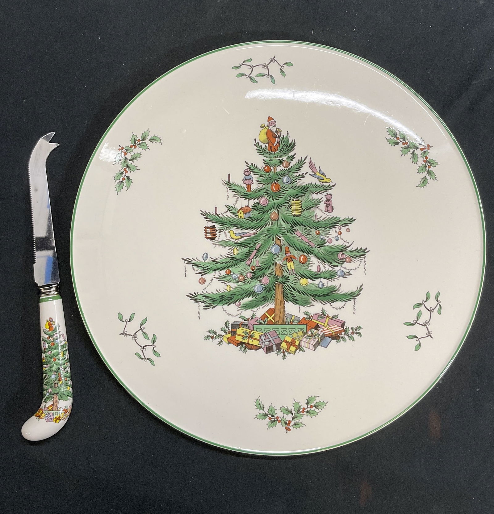 SPODE Christmas Cake / Cheese Platter & Knife Uk (1 of 8)