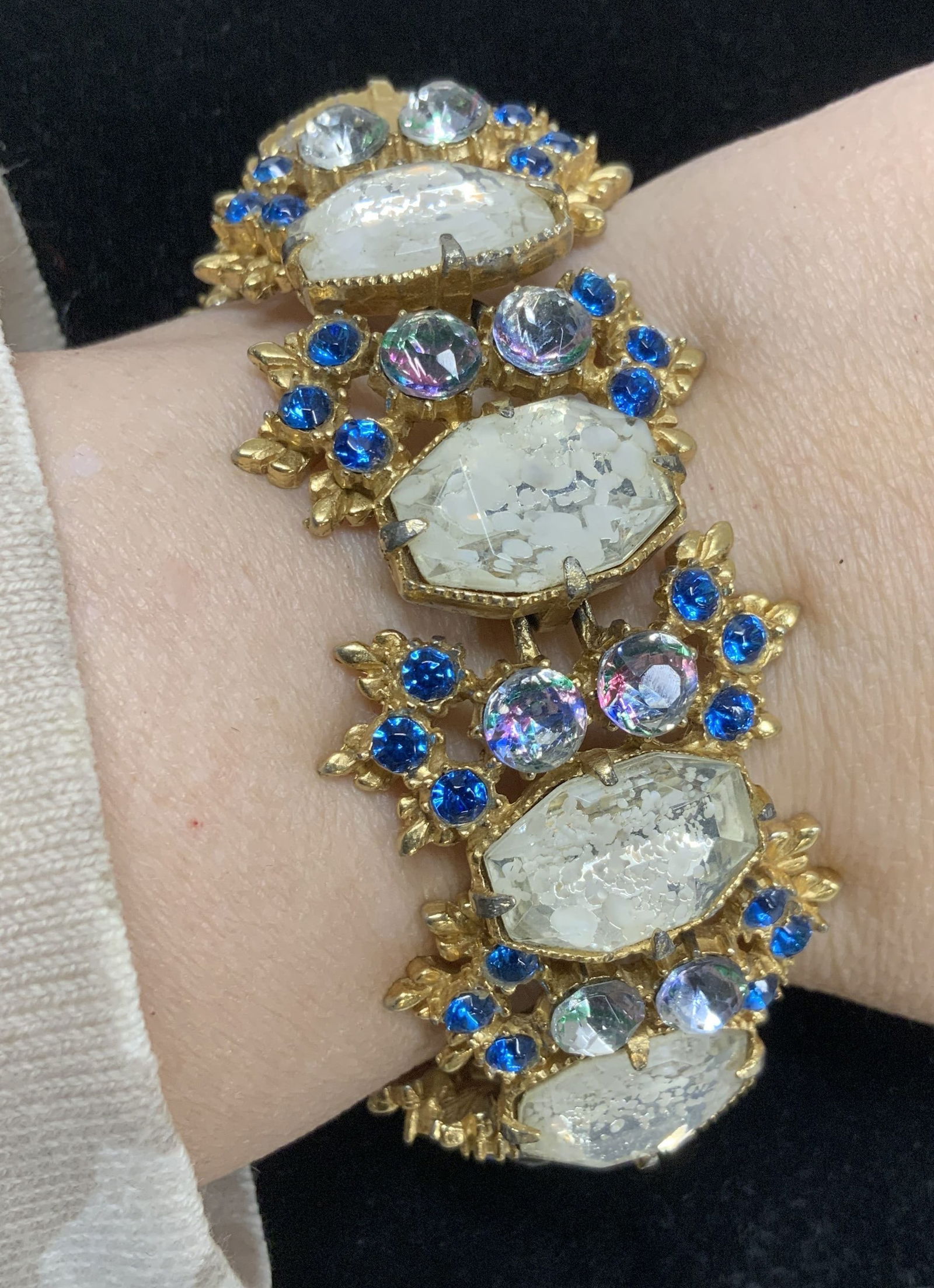 Chunky Art Glass & Blue Crystal Bracelet, Jewelry (1 of 6)
