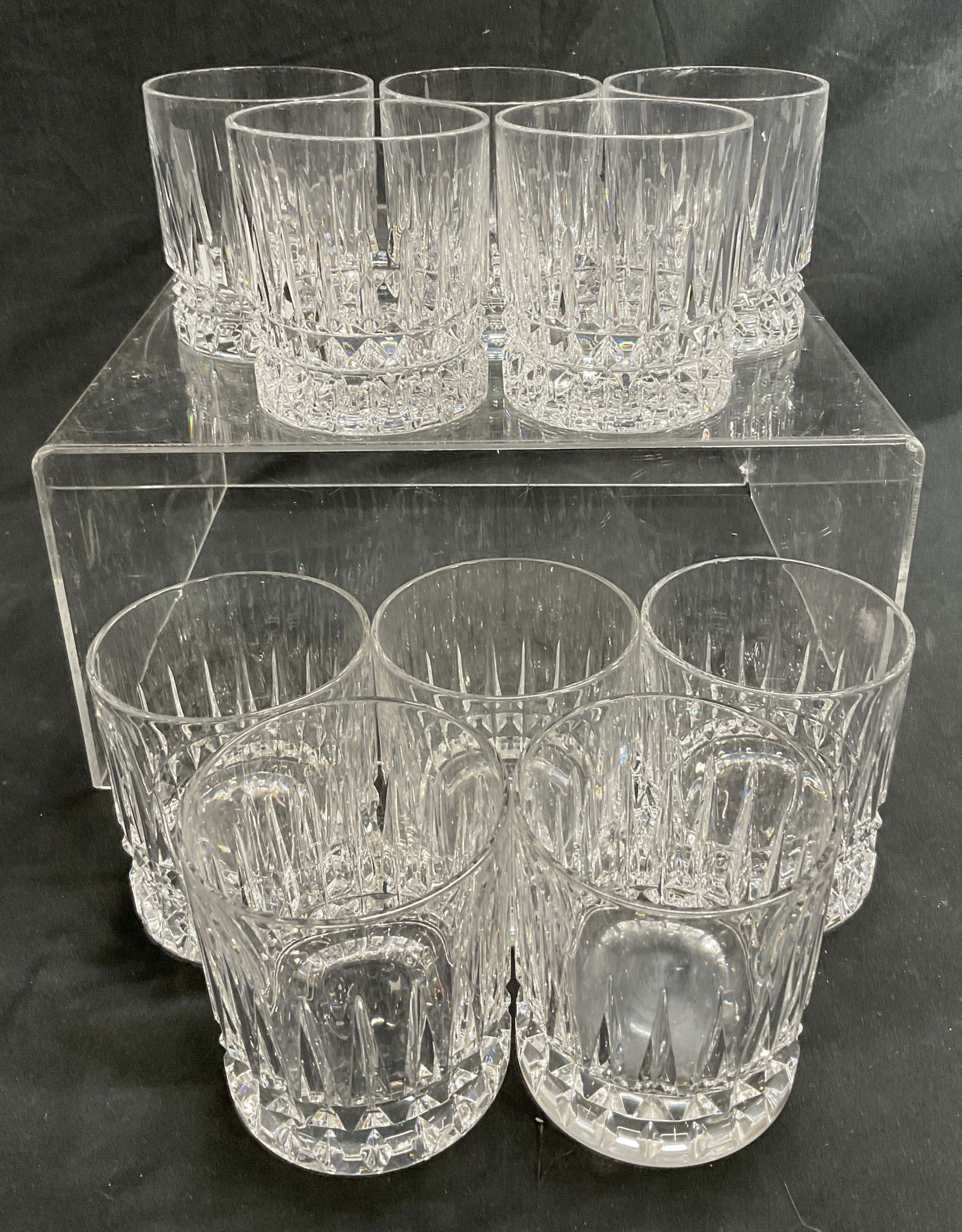 Set 10 Vintage Clear Crystal Glasses, Barware (1 of 6)