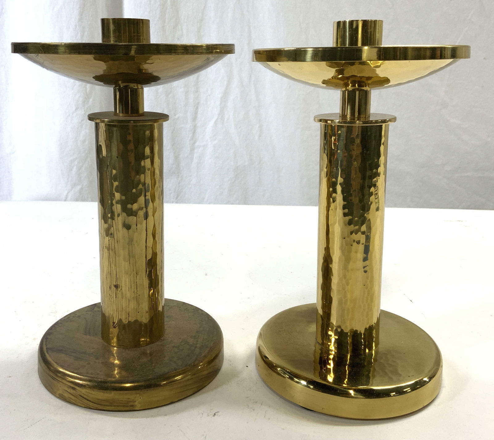 Pr 1964 Footed Hammered Swiss Brass Candle Sticks (1 of 7)