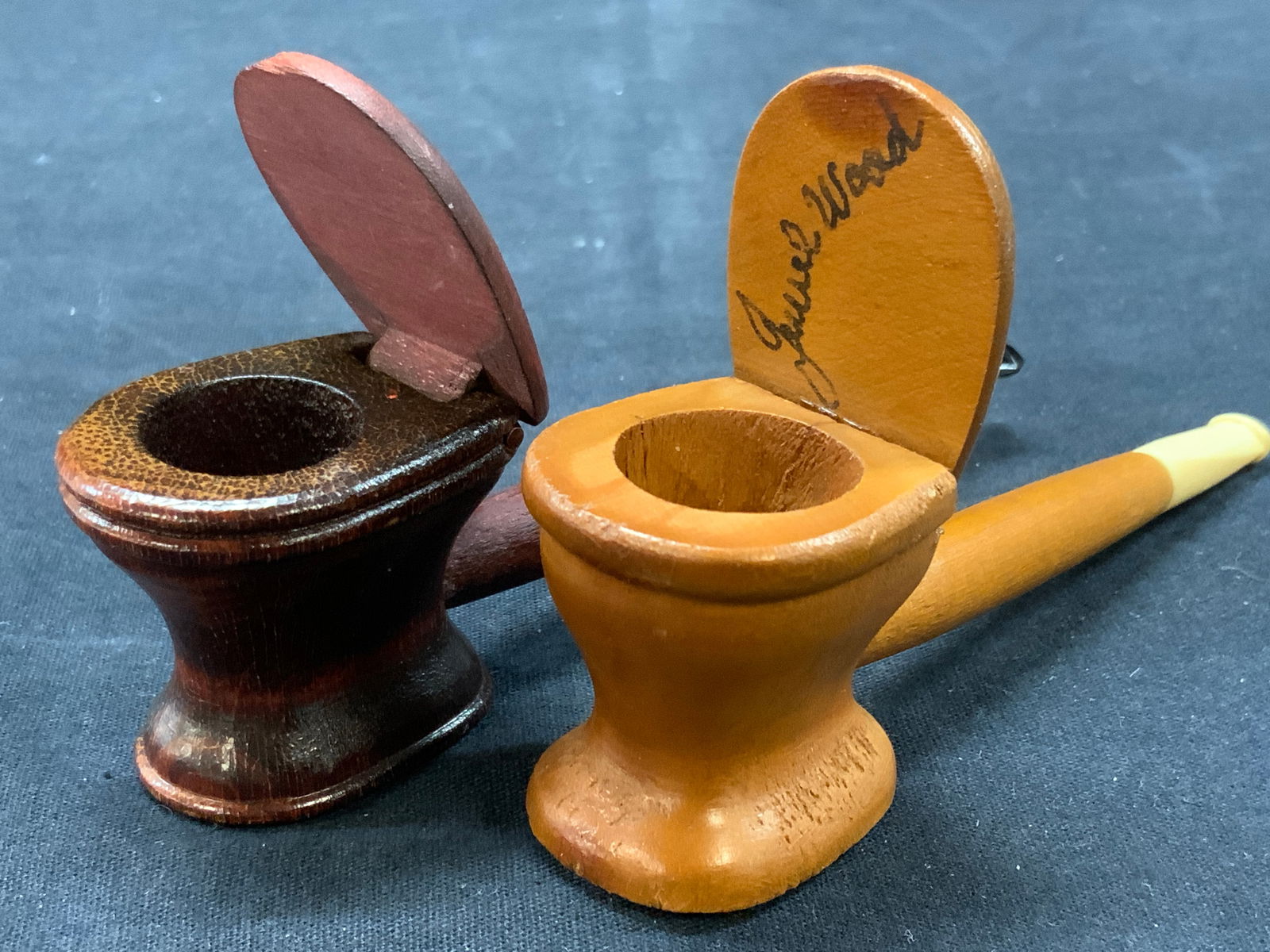 2 Vintage Carved Wooden Toilet Figural Pipes, Sgnd (1 of 8)