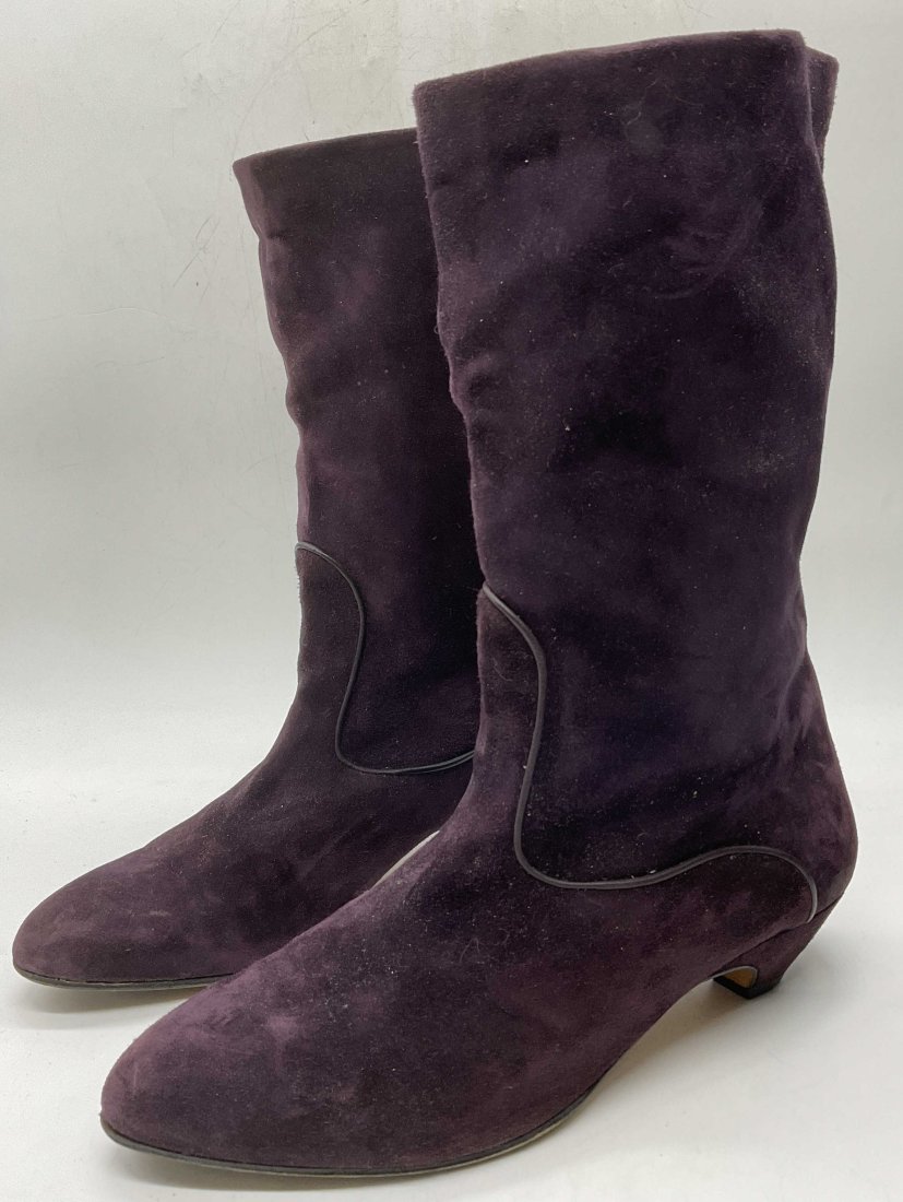 MANOLO BLAHNIK Maroon Suede Ankle Boots. Italy (1 of 9)