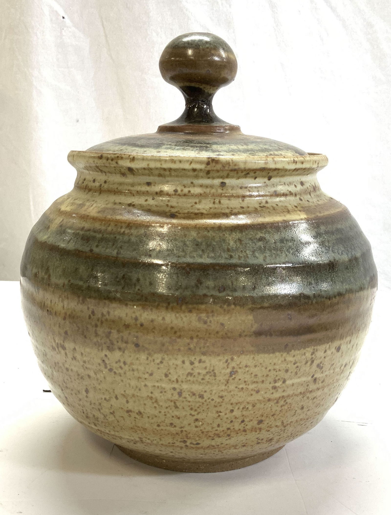 Mid Century Ash Glazed Lidded Jar, Sgn (1 of 6)