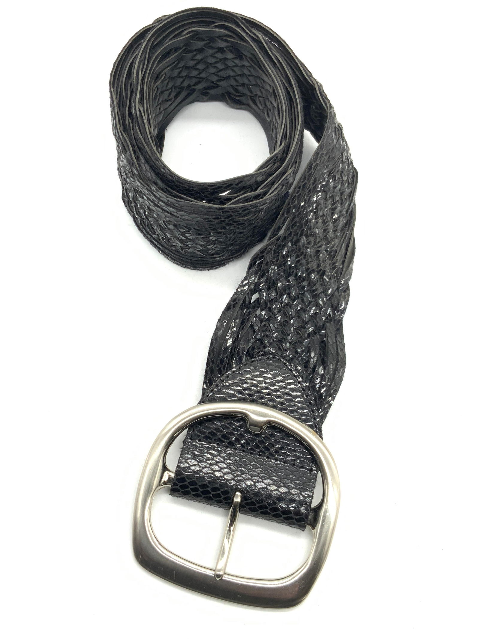 Woven Leather Wide Fashion Belt W Silver Tnd Buckle (1 of 6)