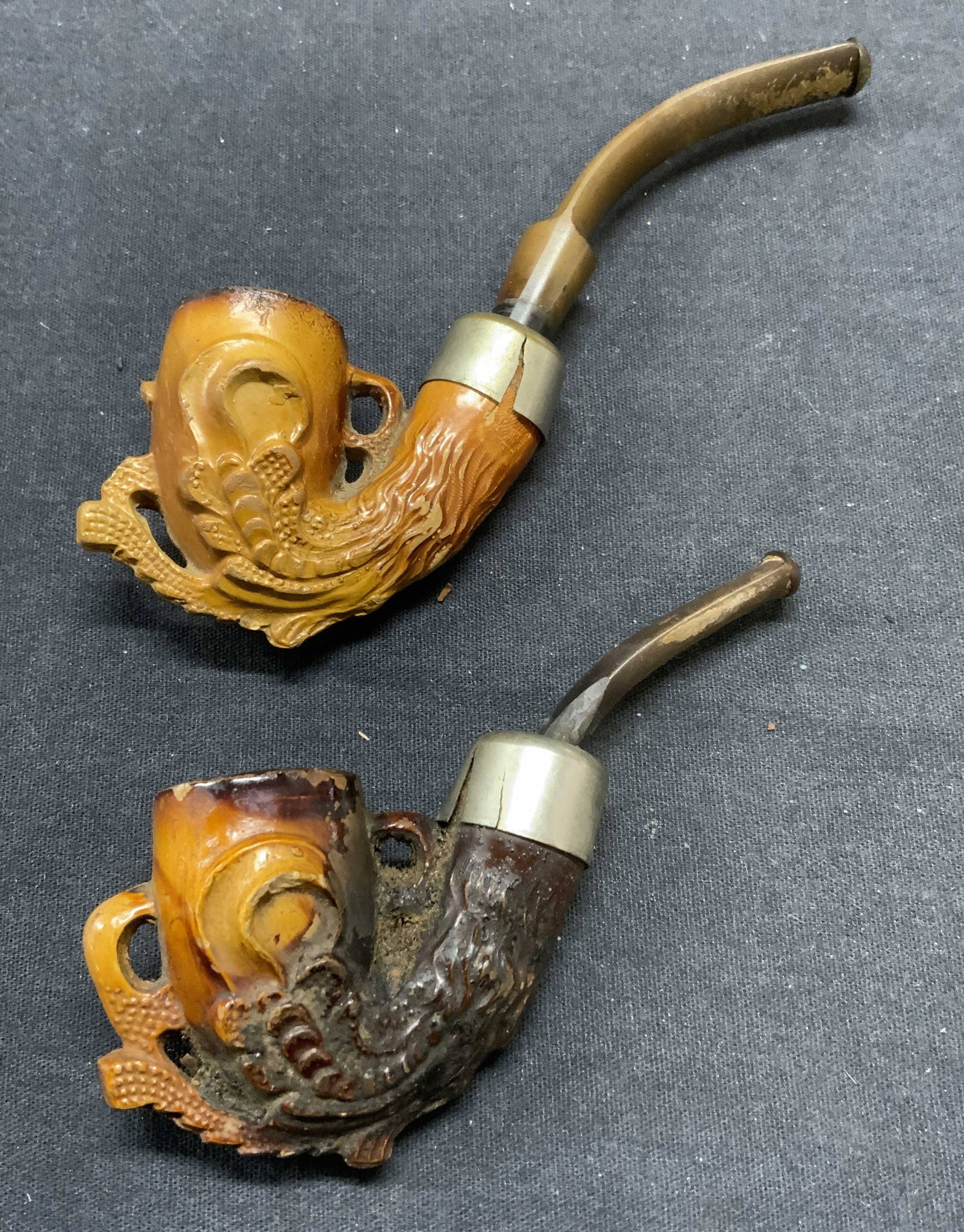 Lot 2 Vintage Ornately Carved Tobacco Pipes Auction