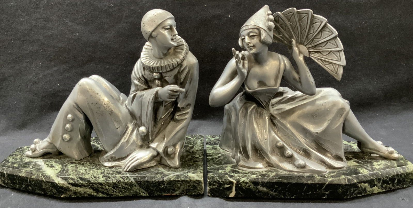 Pr Art Deco Pierrot Marble Bookends, France (1 of 12)