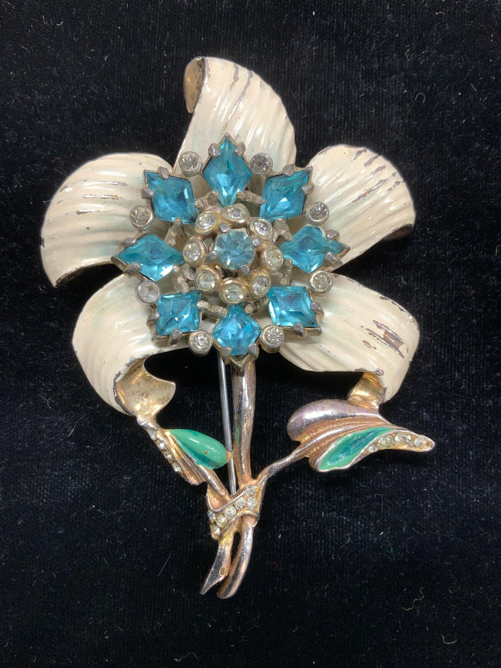 Vintage Enamel & Crystal Flower Brooch, Jewelry (1 of 6)