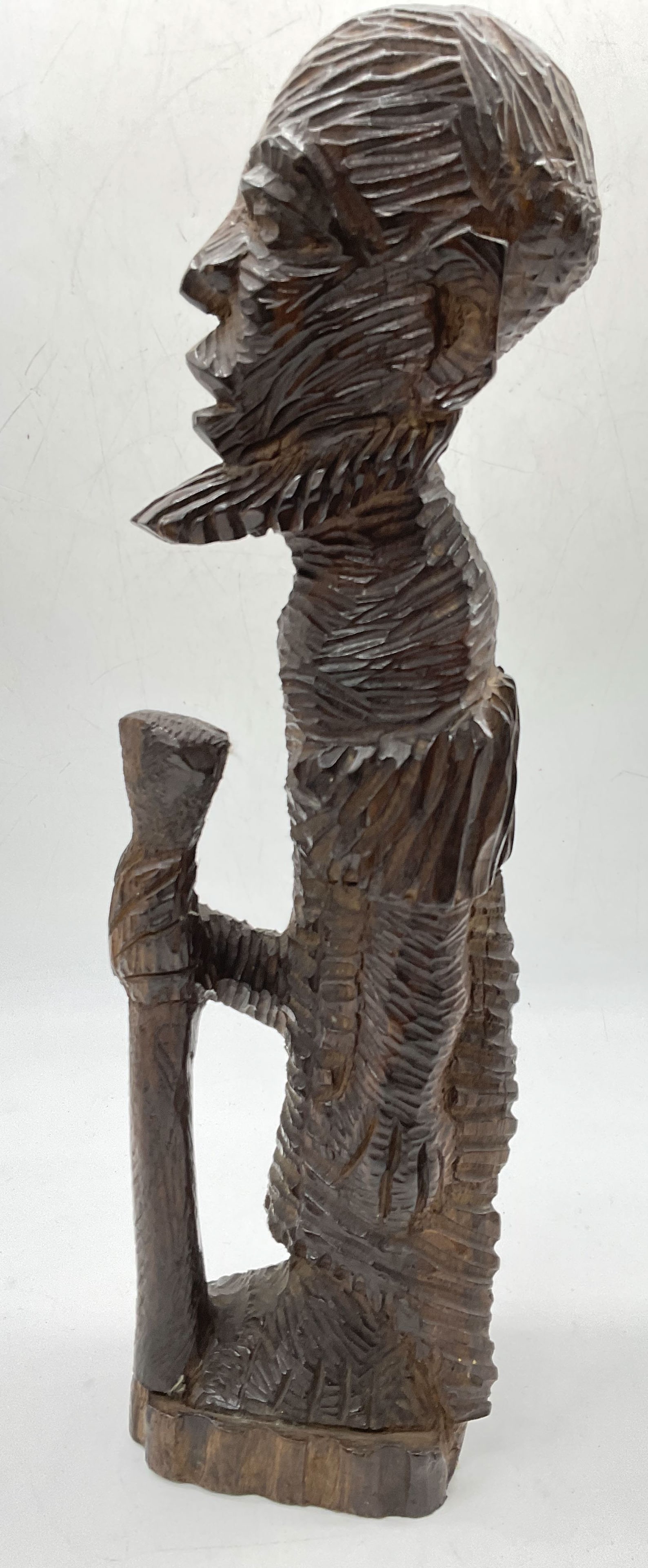 African Man with Walking Stick Carved Wood Statue (1 of 6)