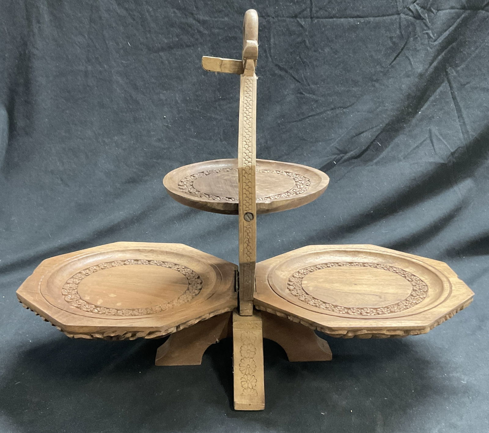 Vintage Hand Carved Folding 3-Tier Server (1 of 13)