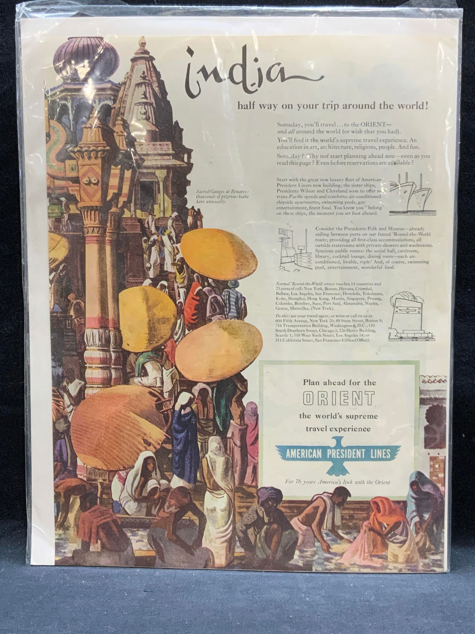 Vtg American President Lines India Travel Ad 1947 (1 of 8)