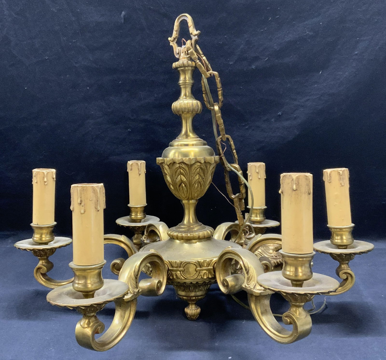 Vintage Heavy Gilt Metal 6 Arm Chandelier (1 of 10)