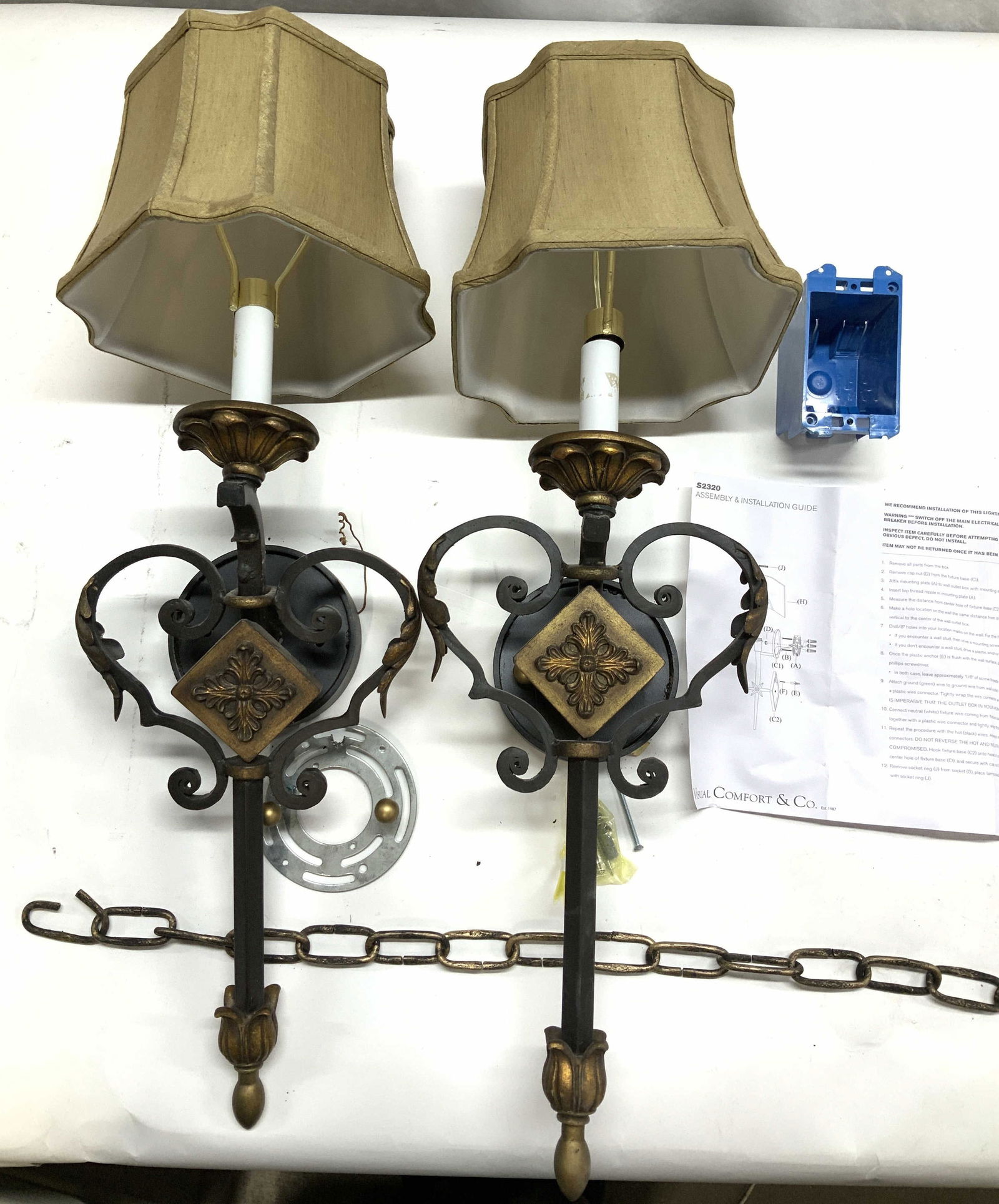 NIB Pr Visual Comfort Co Iron Sconces w Shades (1 of 15)