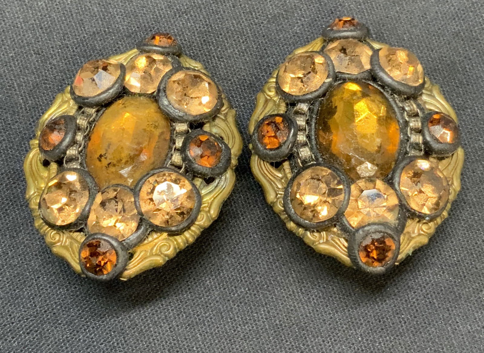 Vintage Gold Tn Amber Crystal Statement Earrings (1 of 6)