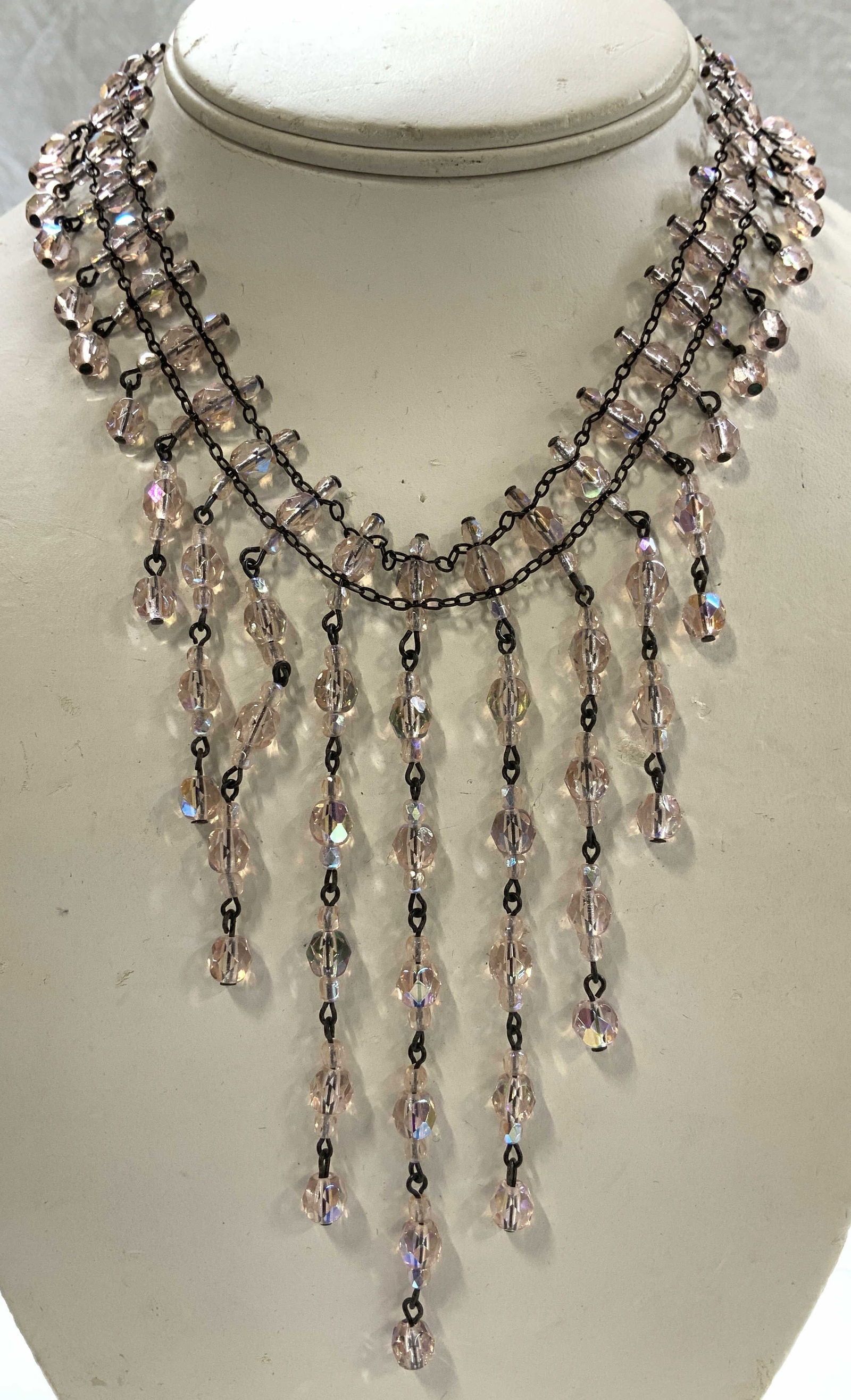 Aurora Borealis Pink Crystal Bib Necklace, Jewelry (1 of 6)